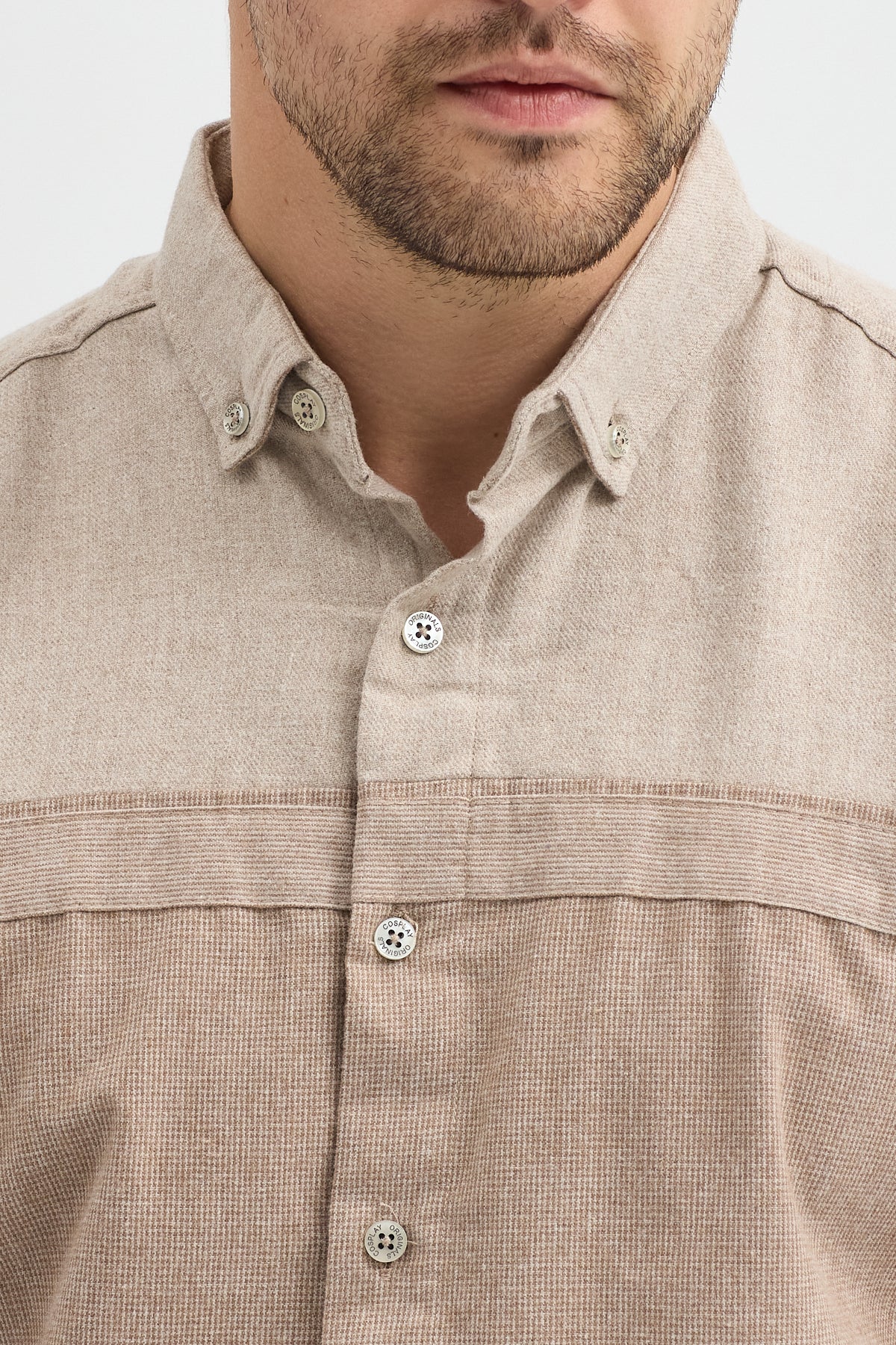 Premium Slim Fit Yün Karışımlı Kontrast Parçalı Uzun Kollu Gömlek