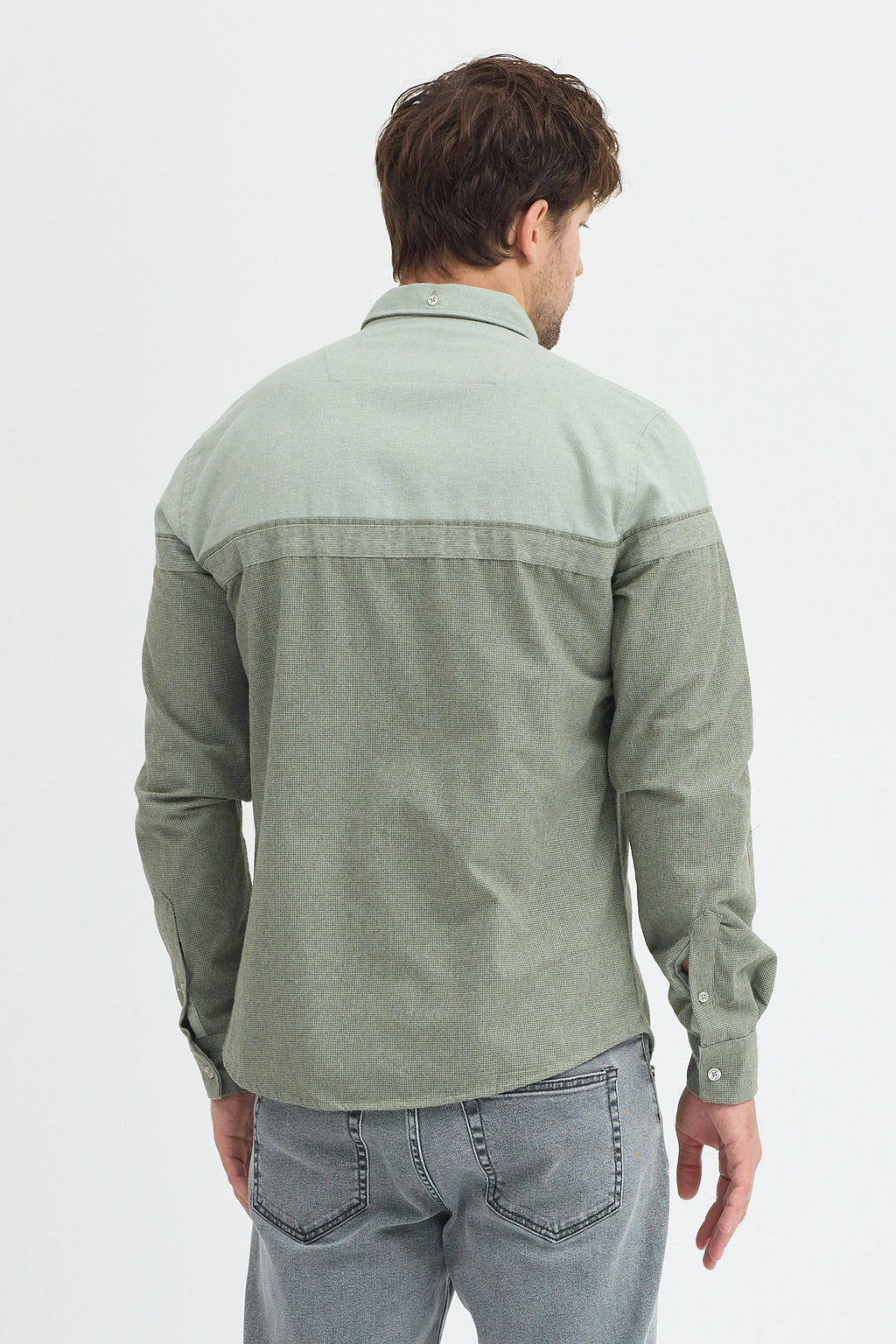 Premium Slim Fit Yün Karışımlı Kontrast Parçalı Uzun Kollu Gömlek