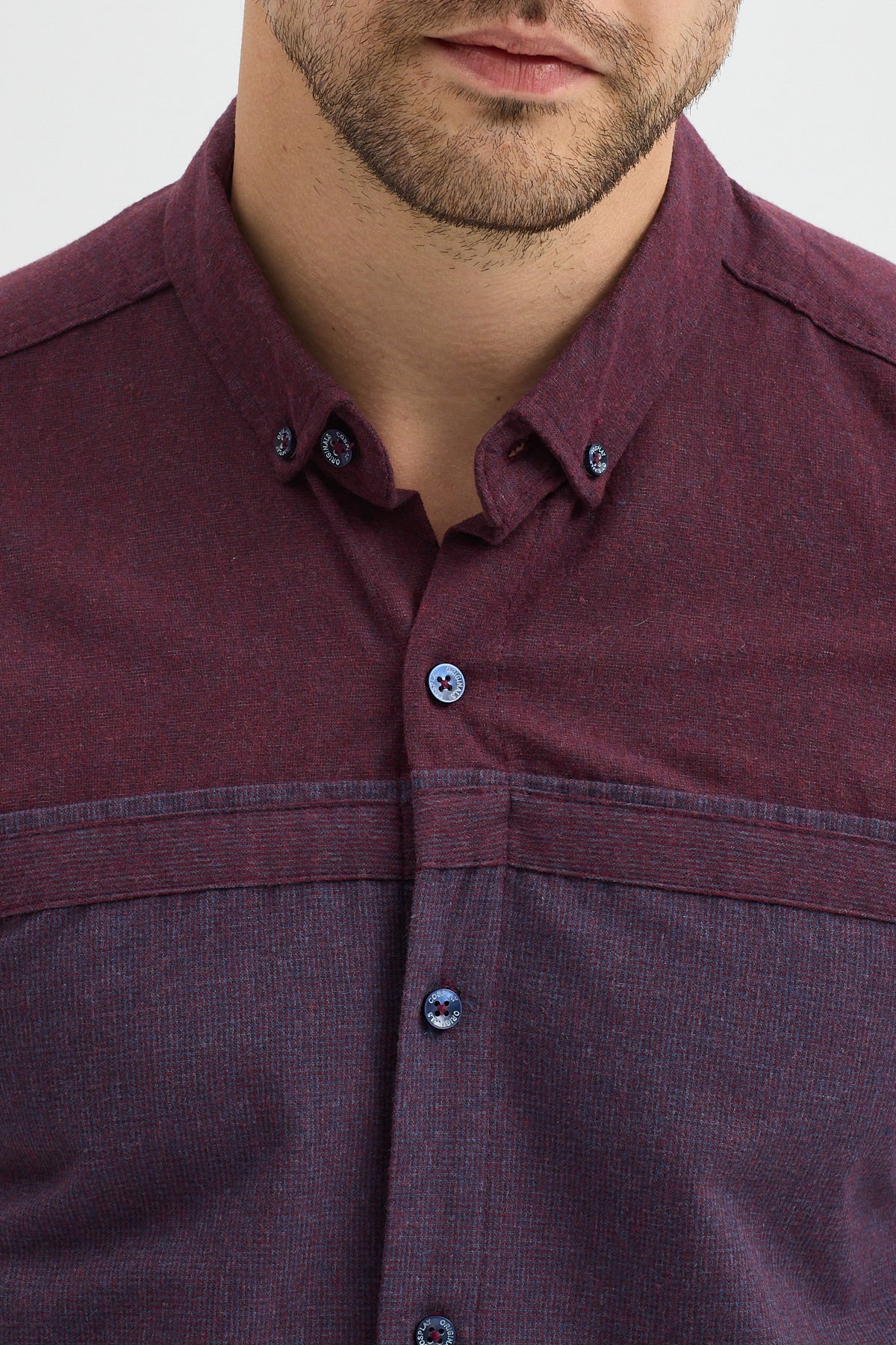 Premium Slim Fit Yün Karışımlı Kontrast Parçalı Uzun Kollu Gömlek