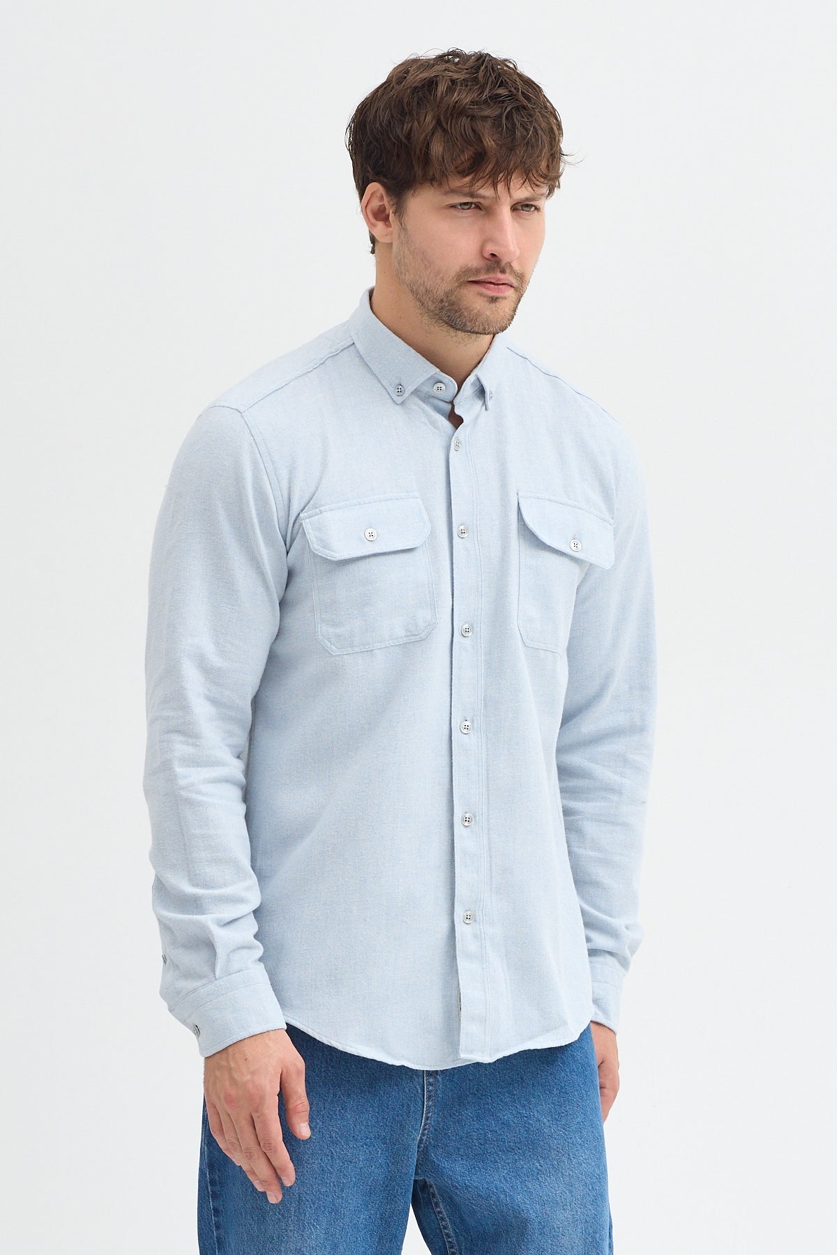 Kaşmir Görünümlü Çift Cepli Regular Fit Uzun Kollu Erkek Gömlek