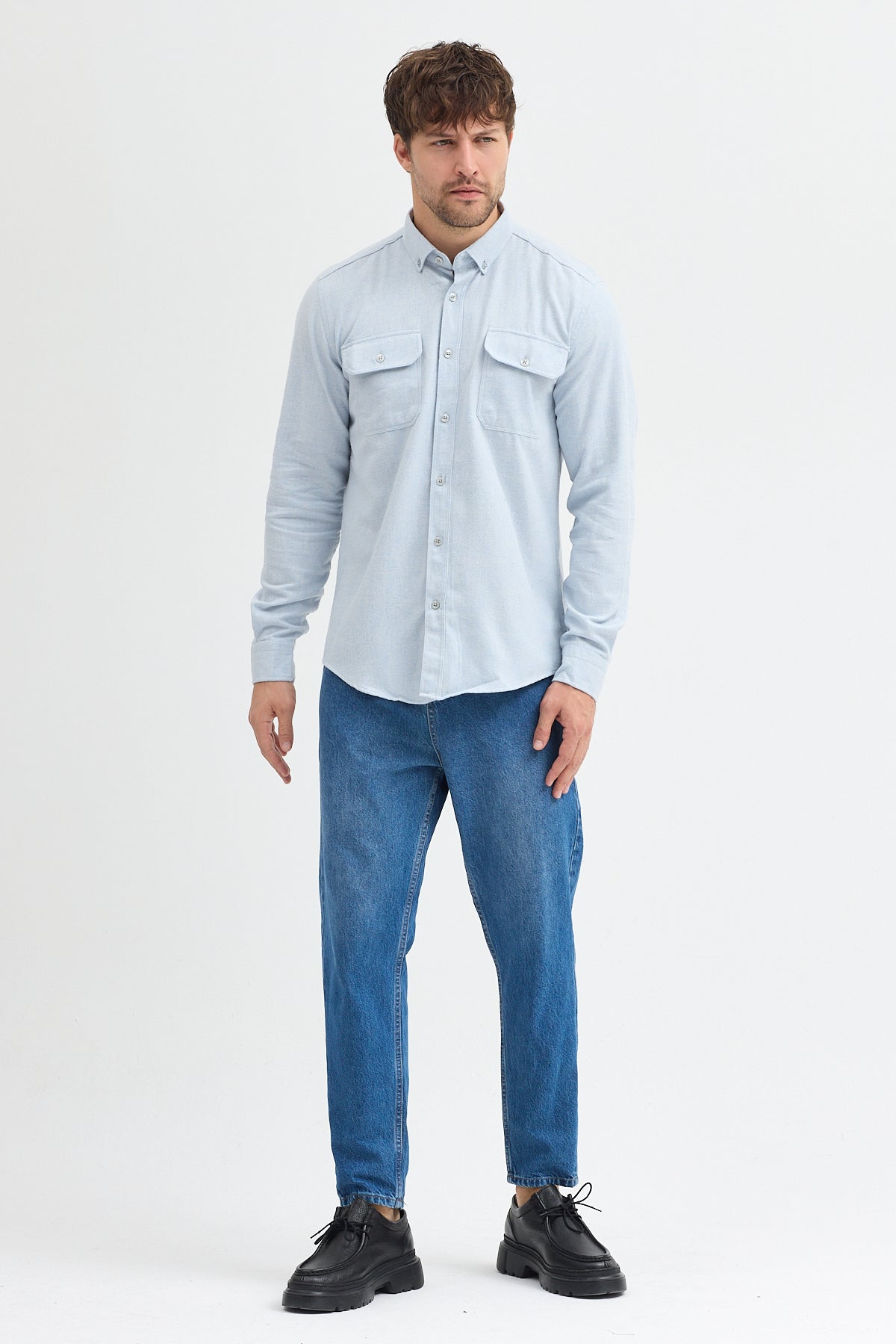 Kaşmir Görünümlü Çift Cepli Regular Fit Uzun Kollu Erkek Gömlek