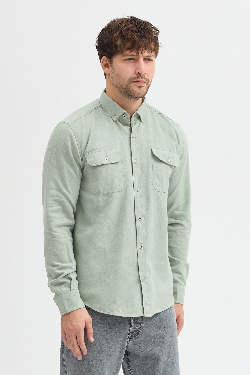 Kaşmir Görünümlü Çift Cepli Regular Fit Uzun Kollu Erkek Gömlek