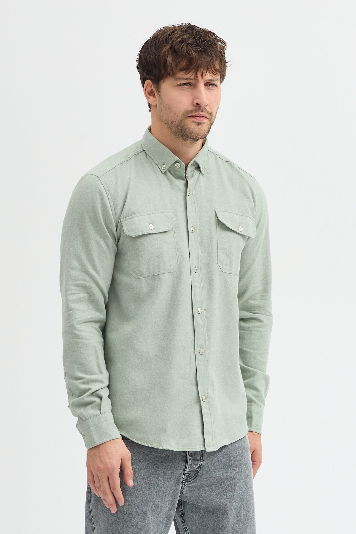 Kaşmir Görünümlü Çift Cepli Regular Fit Uzun Kollu Erkek Gömlek