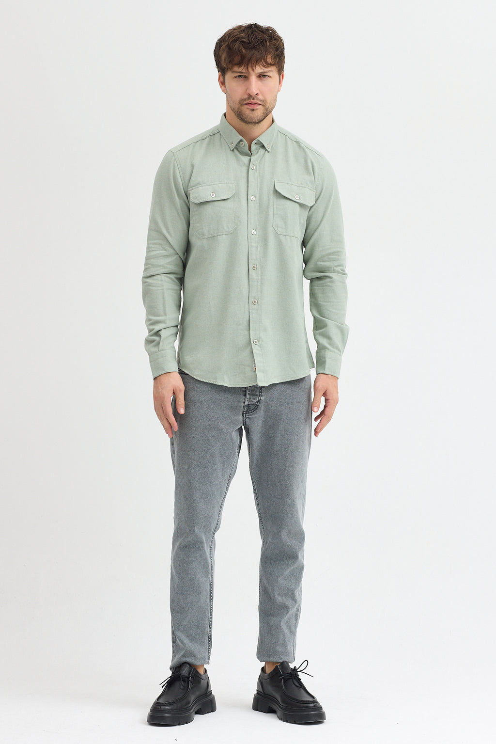 Kaşmir Görünümlü Çift Cepli Regular Fit Uzun Kollu Erkek Gömlek