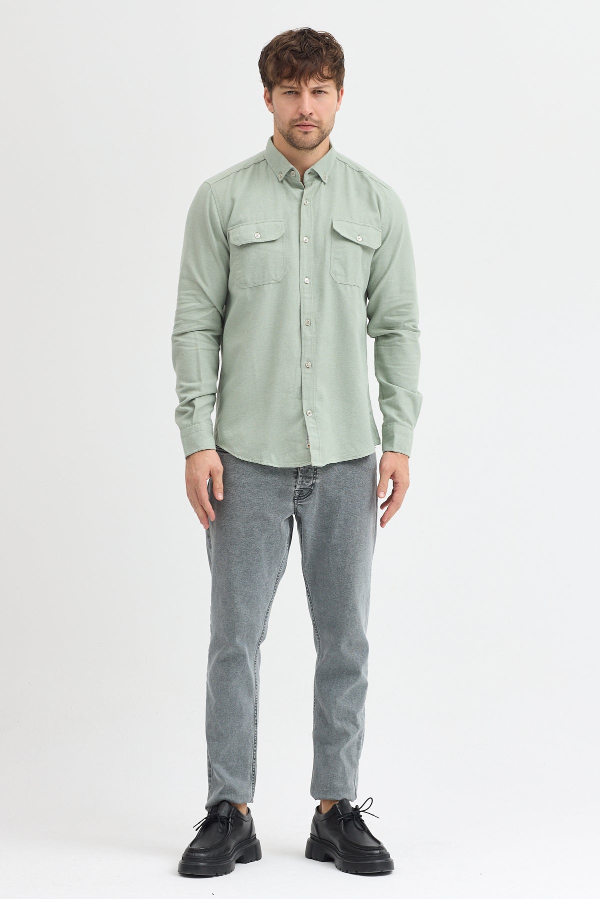 Kaşmir Görünümlü Çift Cepli Regular Fit Uzun Kollu Erkek Gömlek