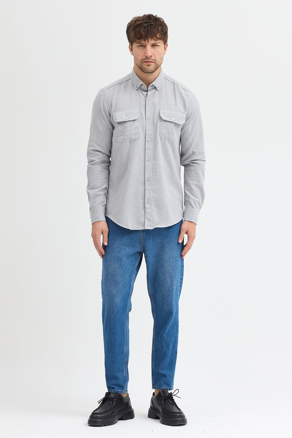 Kaşmir Görünümlü Çift Cepli Regular Fit Uzun Kollu Erkek Gömlek