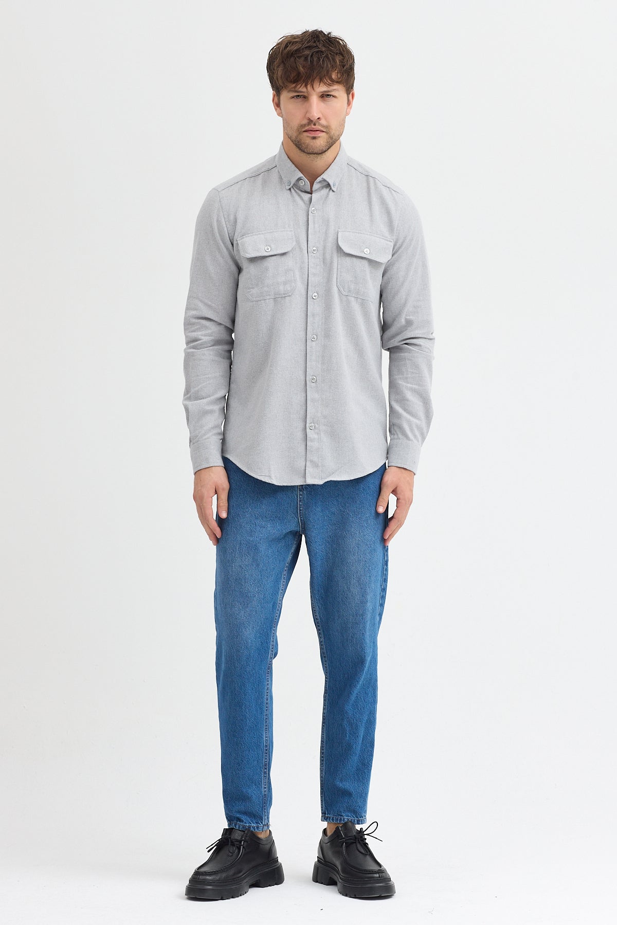 Kaşmir Görünümlü Çift Cepli Regular Fit Uzun Kollu Erkek Gömlek