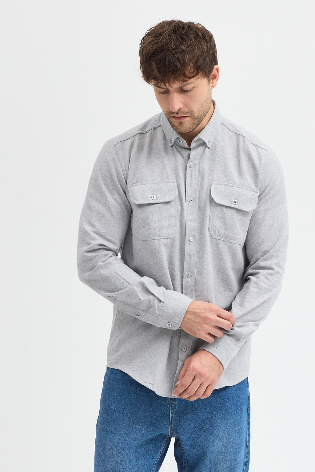 Kaşmir Görünümlü Çift Cepli Regular Fit Uzun Kollu Erkek Gömlek