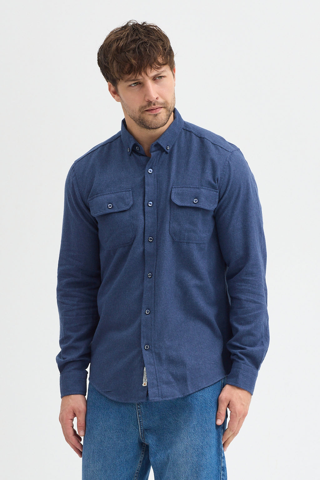 Kaşmir Görünümlü Çift Cepli Regular Fit Uzun Kollu Erkek Gömlek