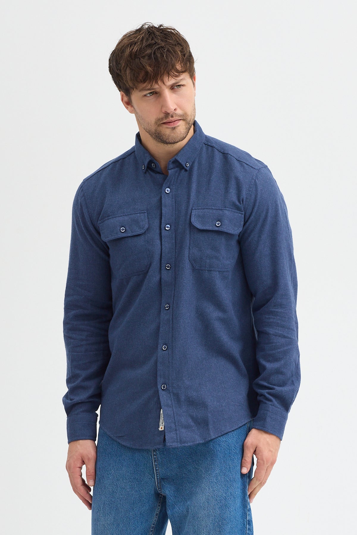 Kaşmir Görünümlü Çift Cepli Regular Fit Uzun Kollu Erkek Gömlek