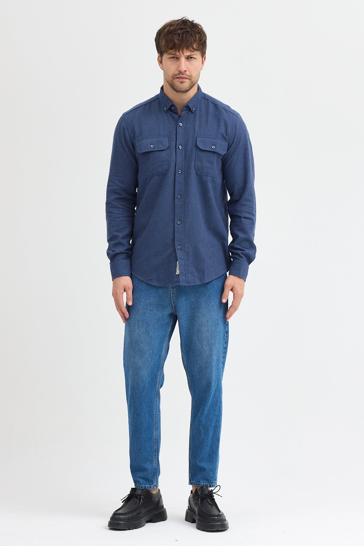 Kaşmir Görünümlü Çift Cepli Regular Fit Uzun Kollu Erkek Gömlek