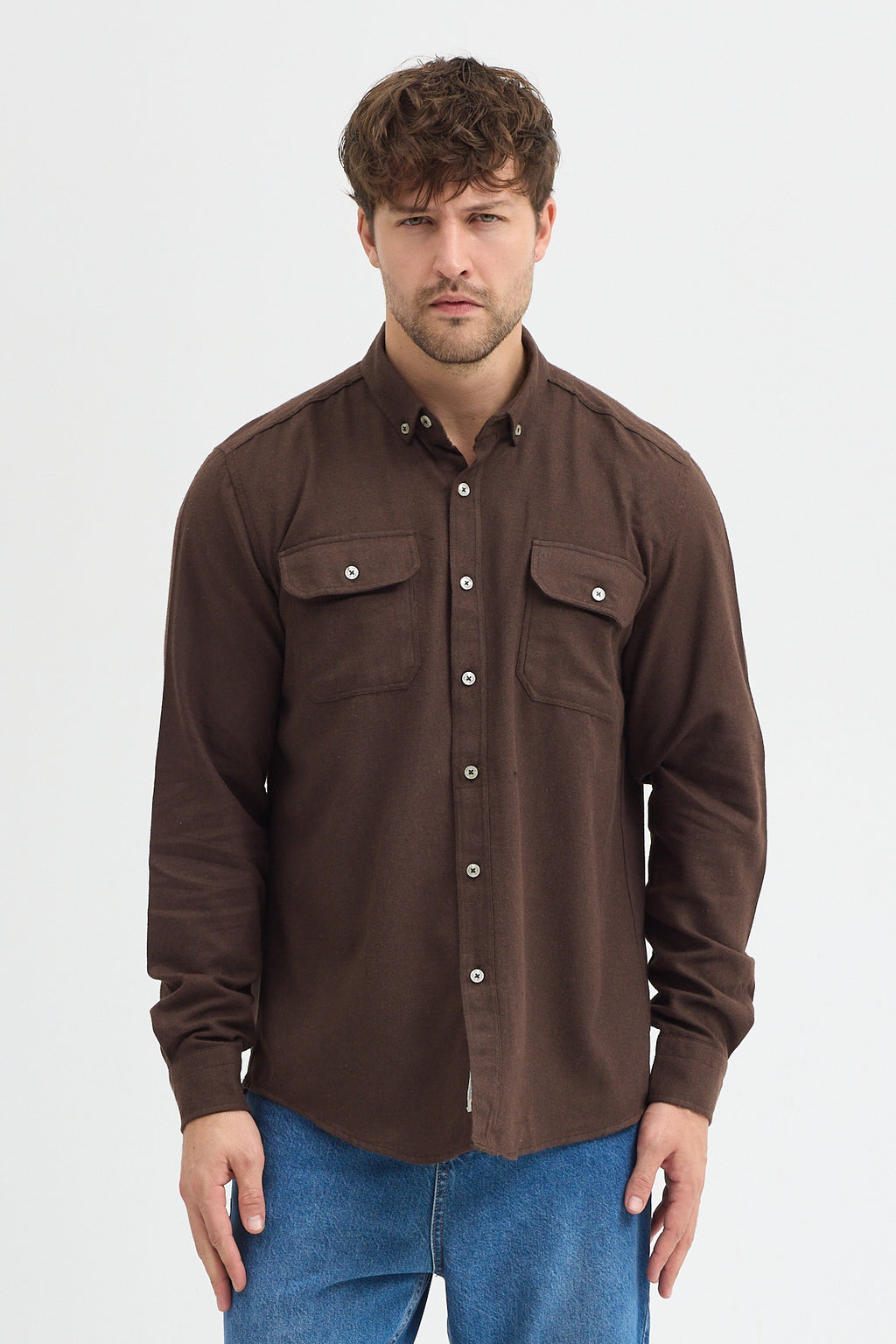Kaşmir Görünümlü Çift Cepli Regular Fit Uzun Kollu Erkek Gömlek
