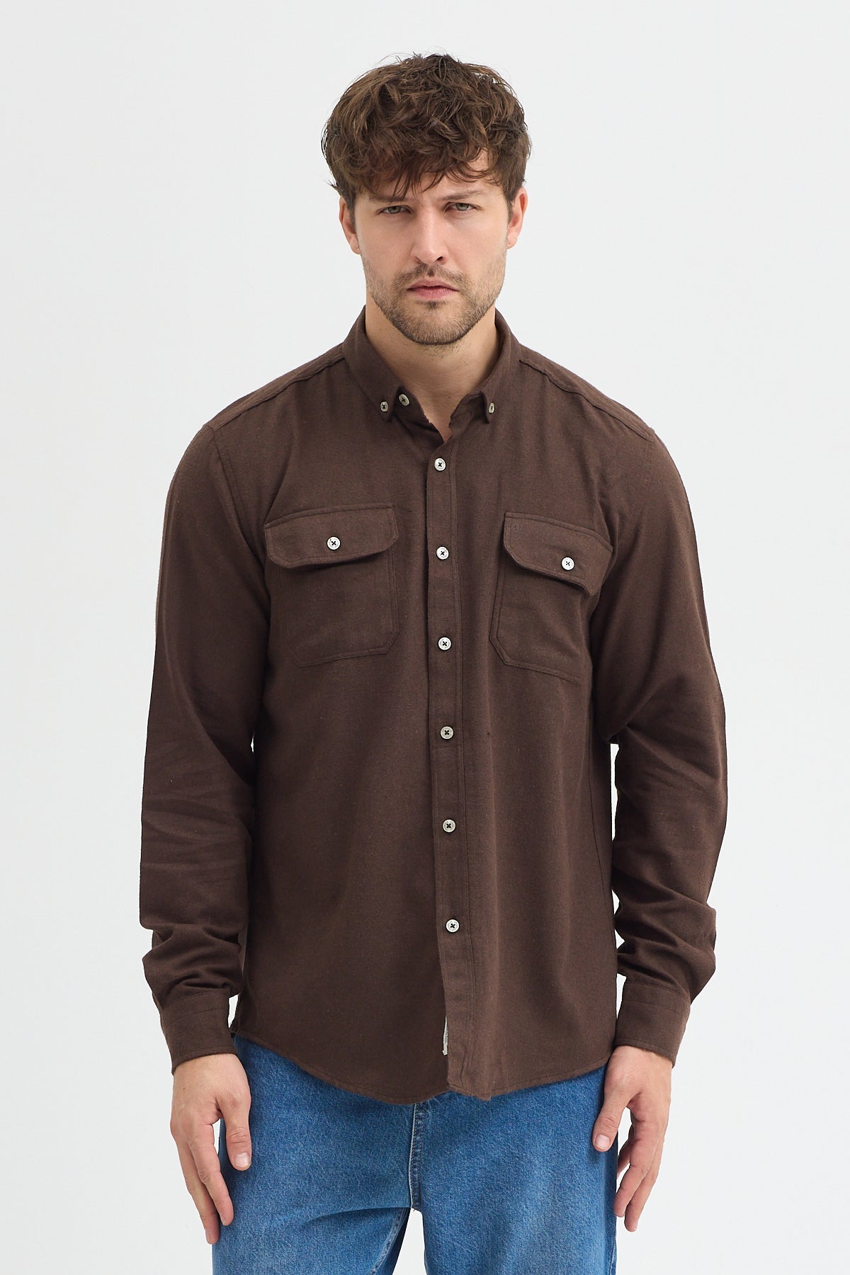 Kaşmir Görünümlü Çift Cepli Regular Fit Uzun Kollu Erkek Gömlek