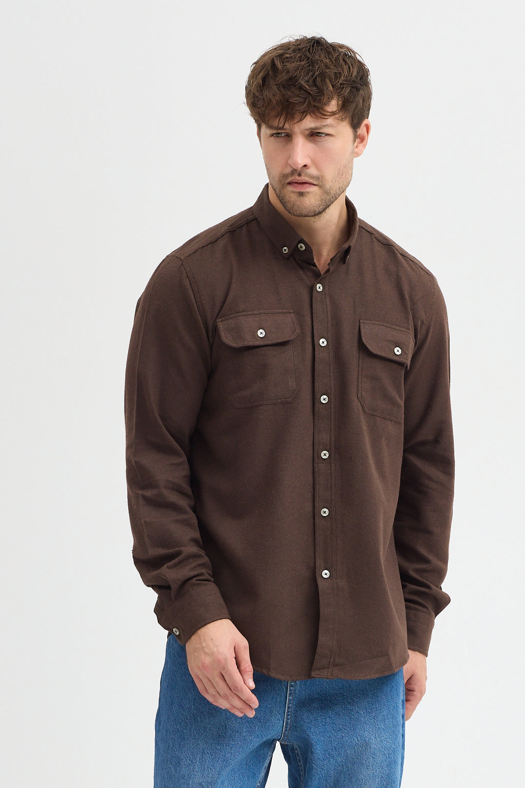 Kaşmir Görünümlü Çift Cepli Regular Fit Uzun Kollu Erkek Gömlek