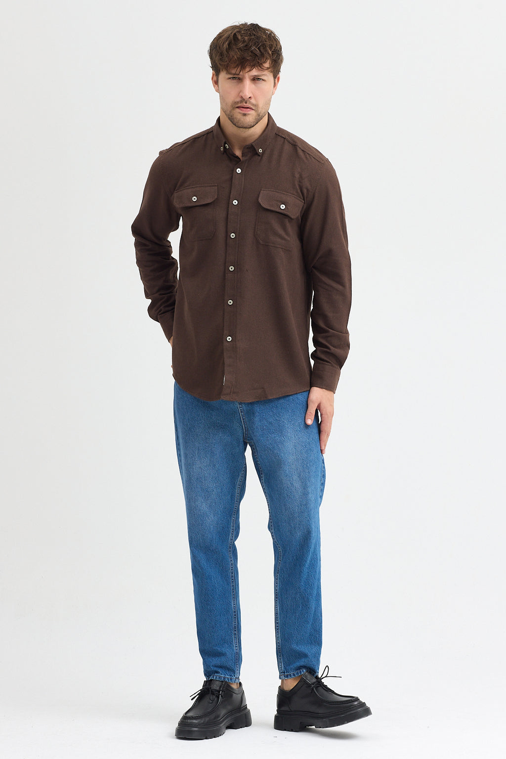 Kaşmir Görünümlü Çift Cepli Regular Fit Uzun Kollu Erkek Gömlek