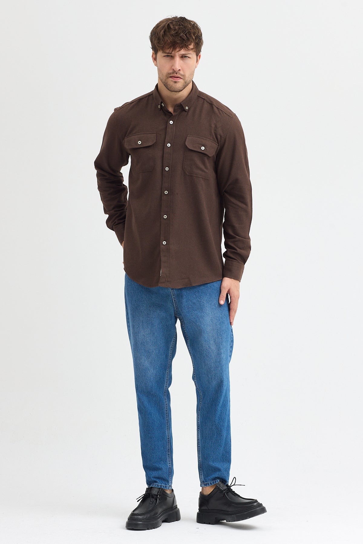 Kaşmir Görünümlü Çift Cepli Regular Fit Uzun Kollu Erkek Gömlek