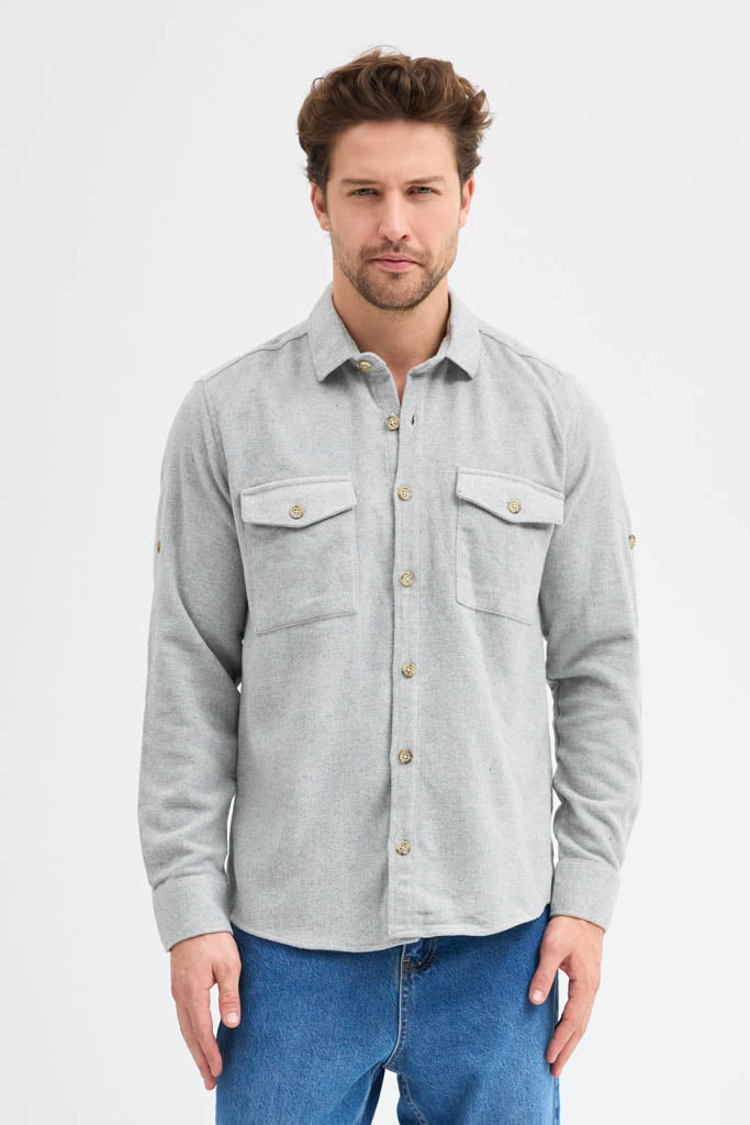 Erkek Rahat Kesim Spor Yaka Oduncu Flanel Çift Cep Kapaklı Kışlık Gömlek