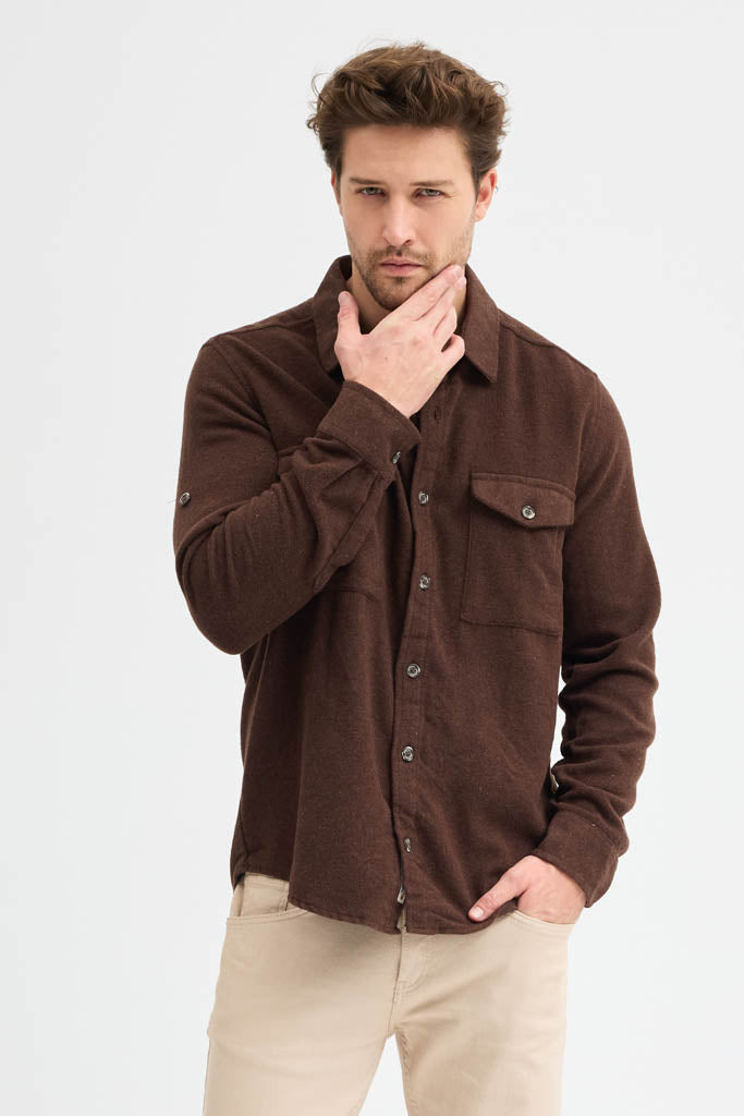 Erkek Rahat Kesim Spor Yaka Oduncu Flanel Çift Cep Kapaklı Kışlık Gömlek