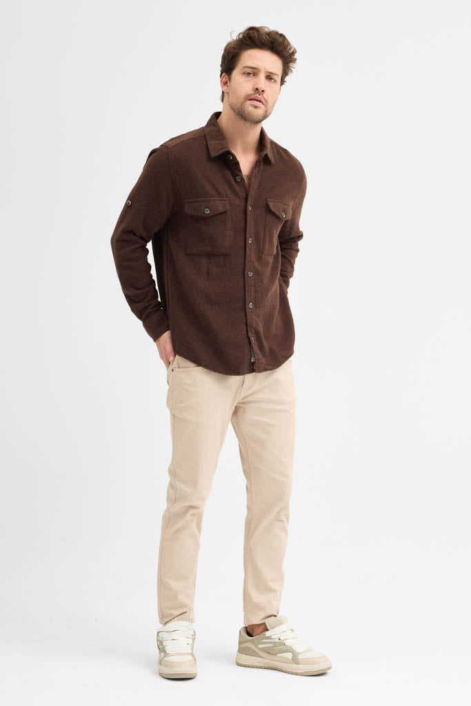 Erkek Rahat Kesim Spor Yaka Oduncu Flanel Çift Cep Kapaklı Kışlık Gömlek