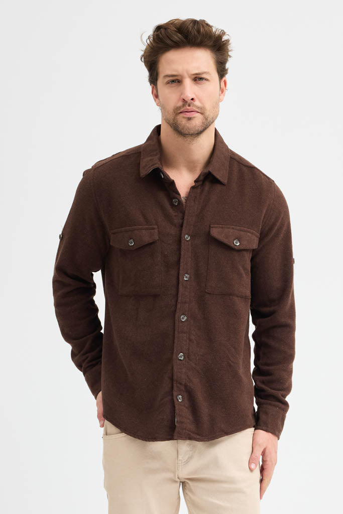 Erkek Rahat Kesim Spor Yaka Oduncu Flanel Çift Cep Kapaklı Kışlık Gömlek