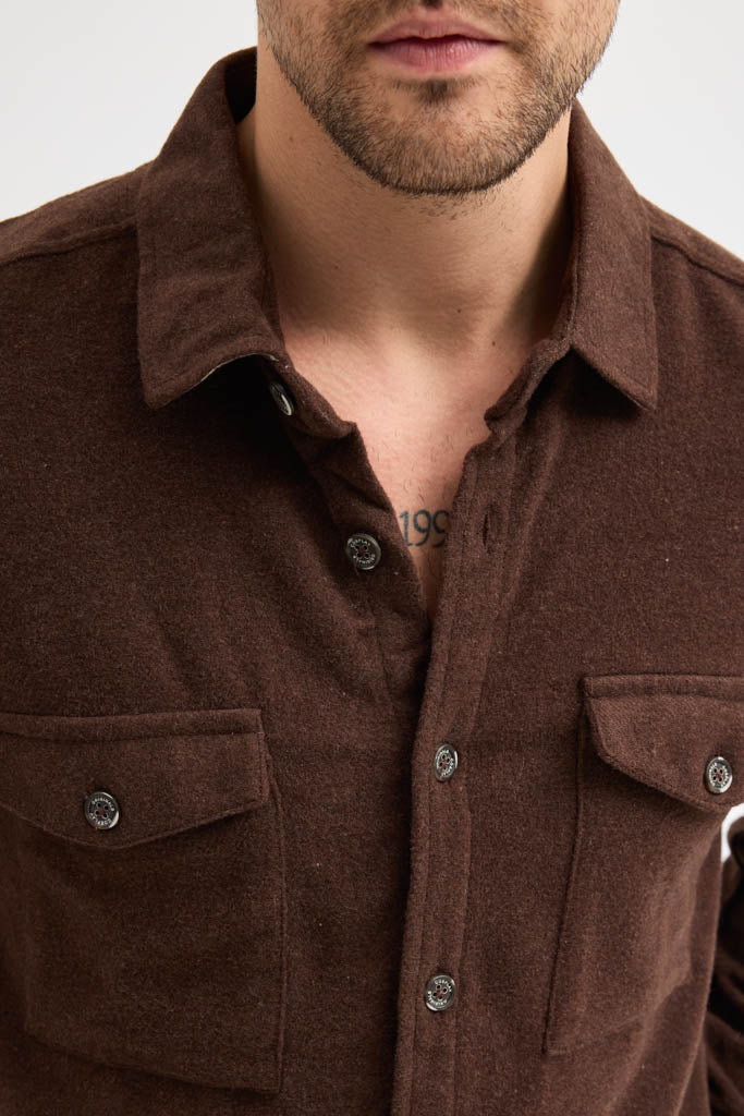 Erkek Rahat Kesim Spor Yaka Oduncu Flanel Çift Cep Kapaklı Kışlık Gömlek