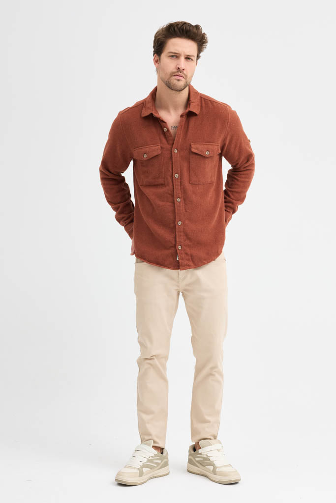 Erkek Rahat Kesim Spor Yaka Oduncu Flanel Çift Cep Kapaklı Kışlık Gömlek