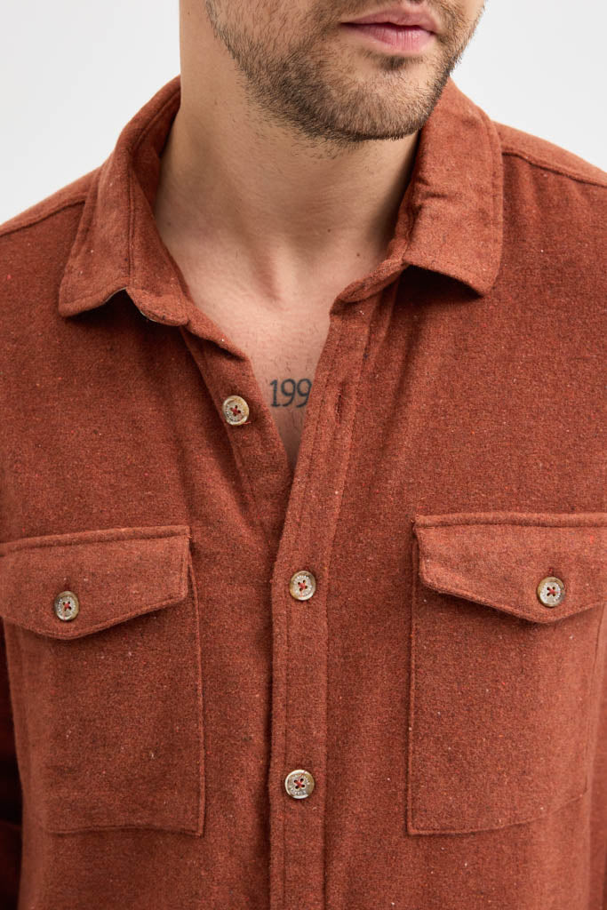 Erkek Rahat Kesim Spor Yaka Oduncu Flanel Çift Cep Kapaklı Kışlık Gömlek