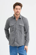 Erkek Rahat Kesim Spor Yaka Oduncu Flanel Çift Cep Kapaklı Kışlık Gömlek