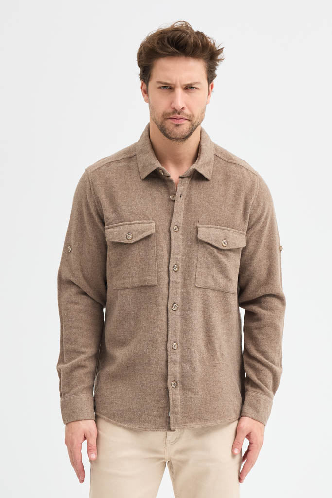 Erkek Rahat Kesim Spor Yaka Oduncu Flanel Çift Cep Kapaklı Kışlık Gömlek
