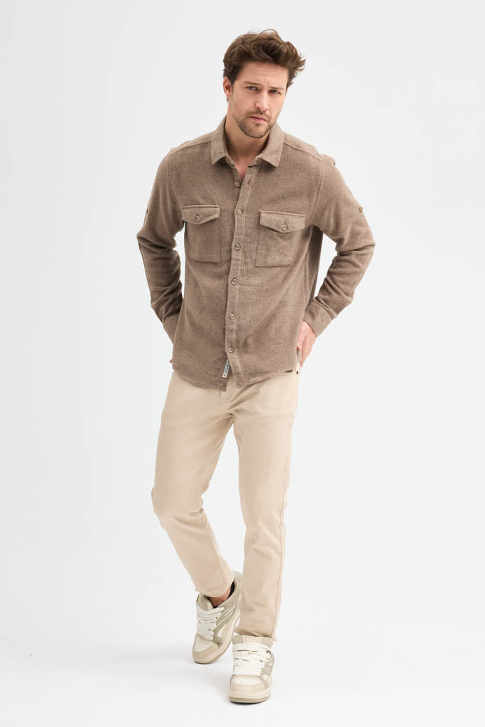 Erkek Rahat Kesim Spor Yaka Oduncu Flanel Çift Cep Kapaklı Kışlık Gömlek