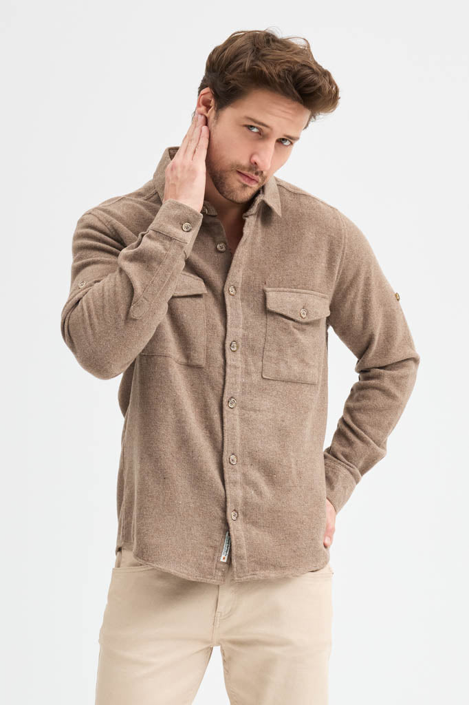 Erkek Rahat Kesim Spor Yaka Oduncu Flanel Çift Cep Kapaklı Kışlık Gömlek