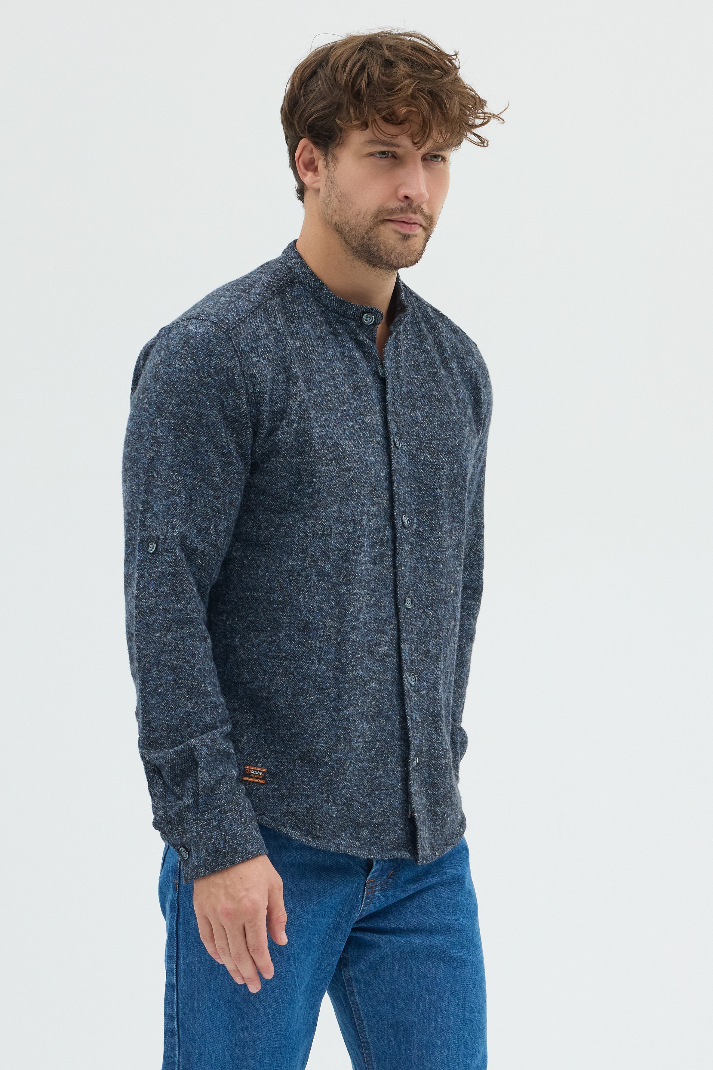 Cosplay Erkek Hakim Yaka Kırçıllı Flanel Dokuma Kumaş Cepsiz Kalın Kışlık Overshirt Gömlek