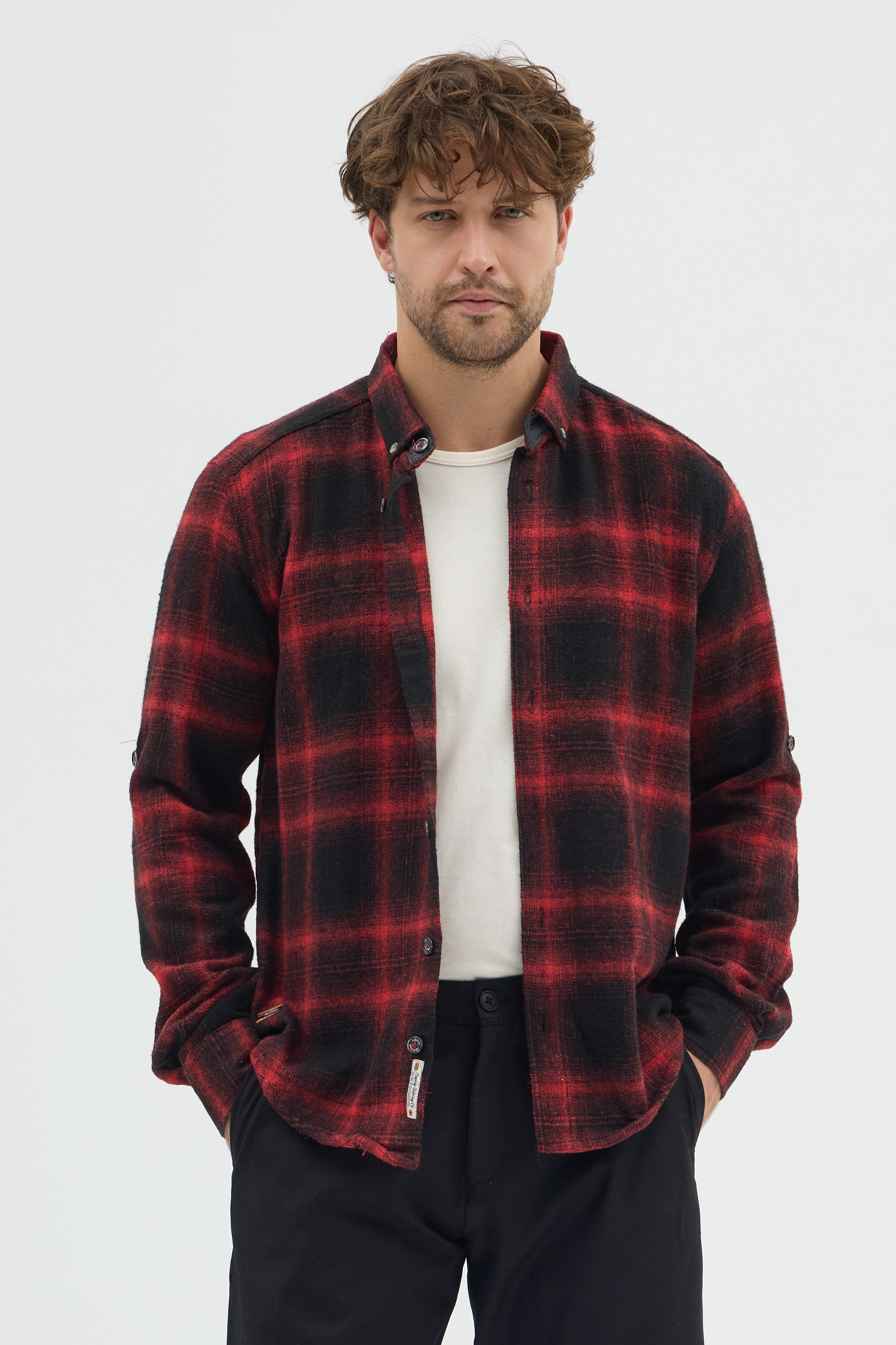 Cosplay Erkek Ekoseli Flanel Oduncu Gömlek - Cepsiz, Kalın Kışlık Uzun Kollu Gömlek