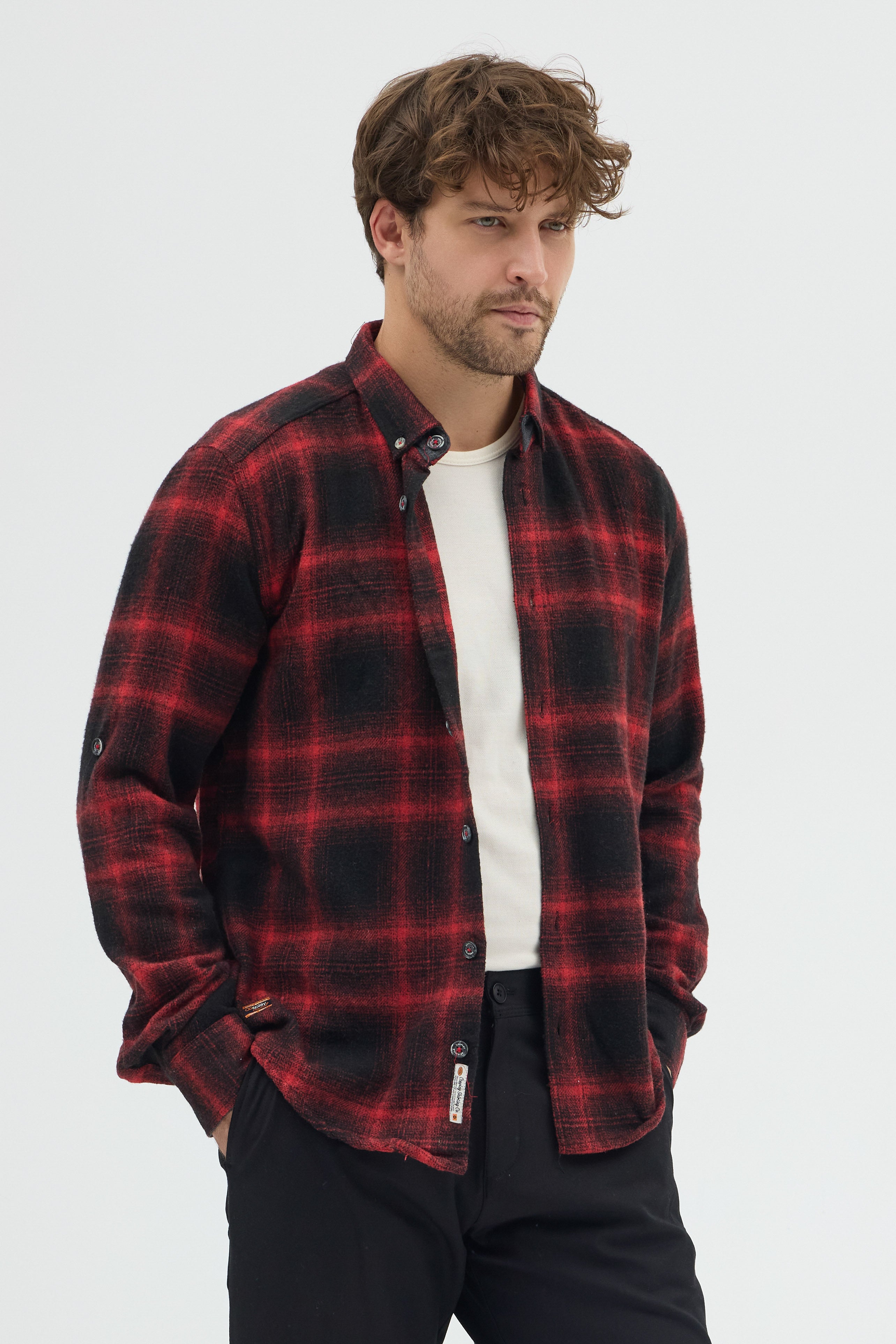 Cosplay Erkek Ekoseli Flanel Oduncu Gömlek - Cepsiz, Kalın Kışlık Uzun Kollu Gömlek