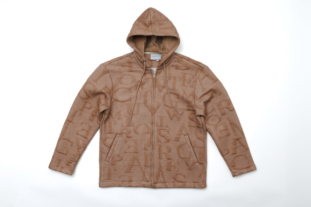 Steppe Rider Erkek Oversize Kalın Örme Fermuarlı Kapüşonlu Harf Desenli Örme Ceket Overshirt