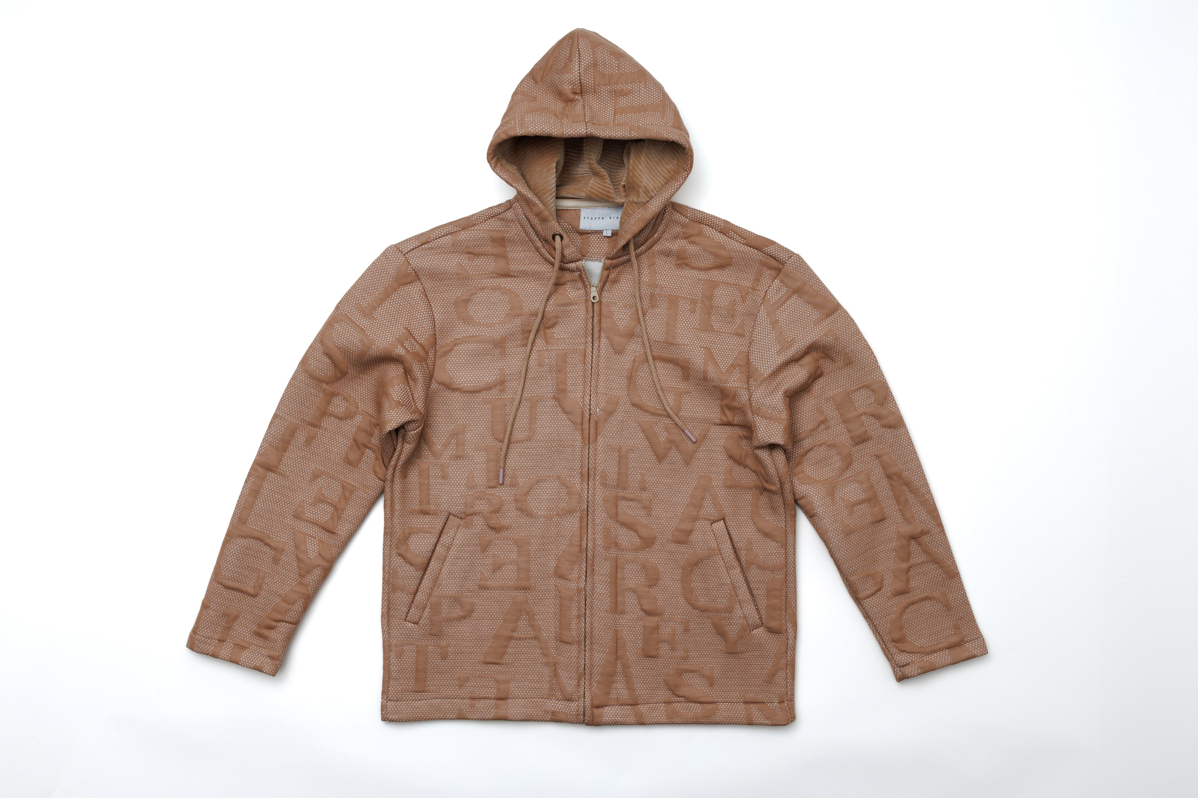 Steppe Rider Erkek Oversize Kalın Örme Fermuarlı Kapüşonlu Harf Desenli Örme Ceket Overshirt