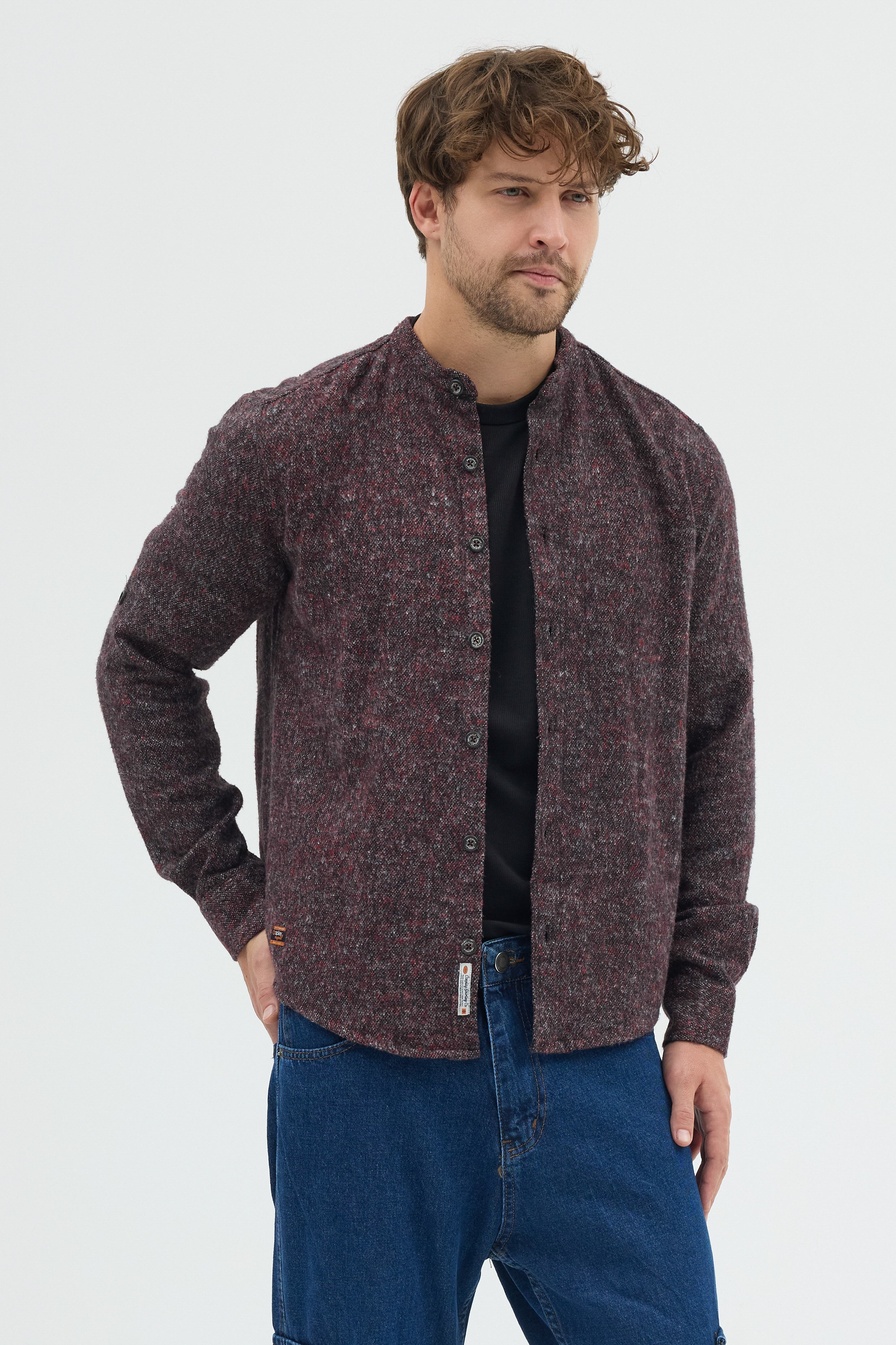 Cosplay Erkek Hakim Yaka Kırçıllı Flanel Dokuma Kumaş Cepsiz Kalın Kışlık Overshirt Gömlek