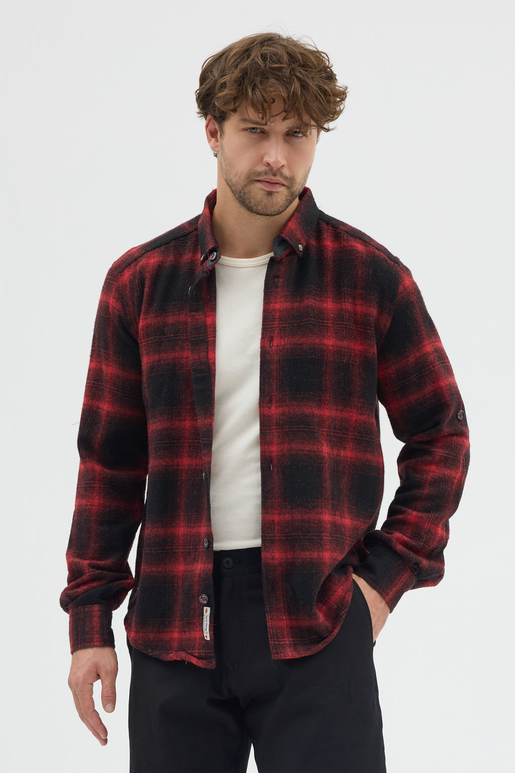 Cosplay Erkek Ekoseli Flanel Oduncu Gömlek - Cepsiz, Kalın Kışlık Uzun Kollu Gömlek