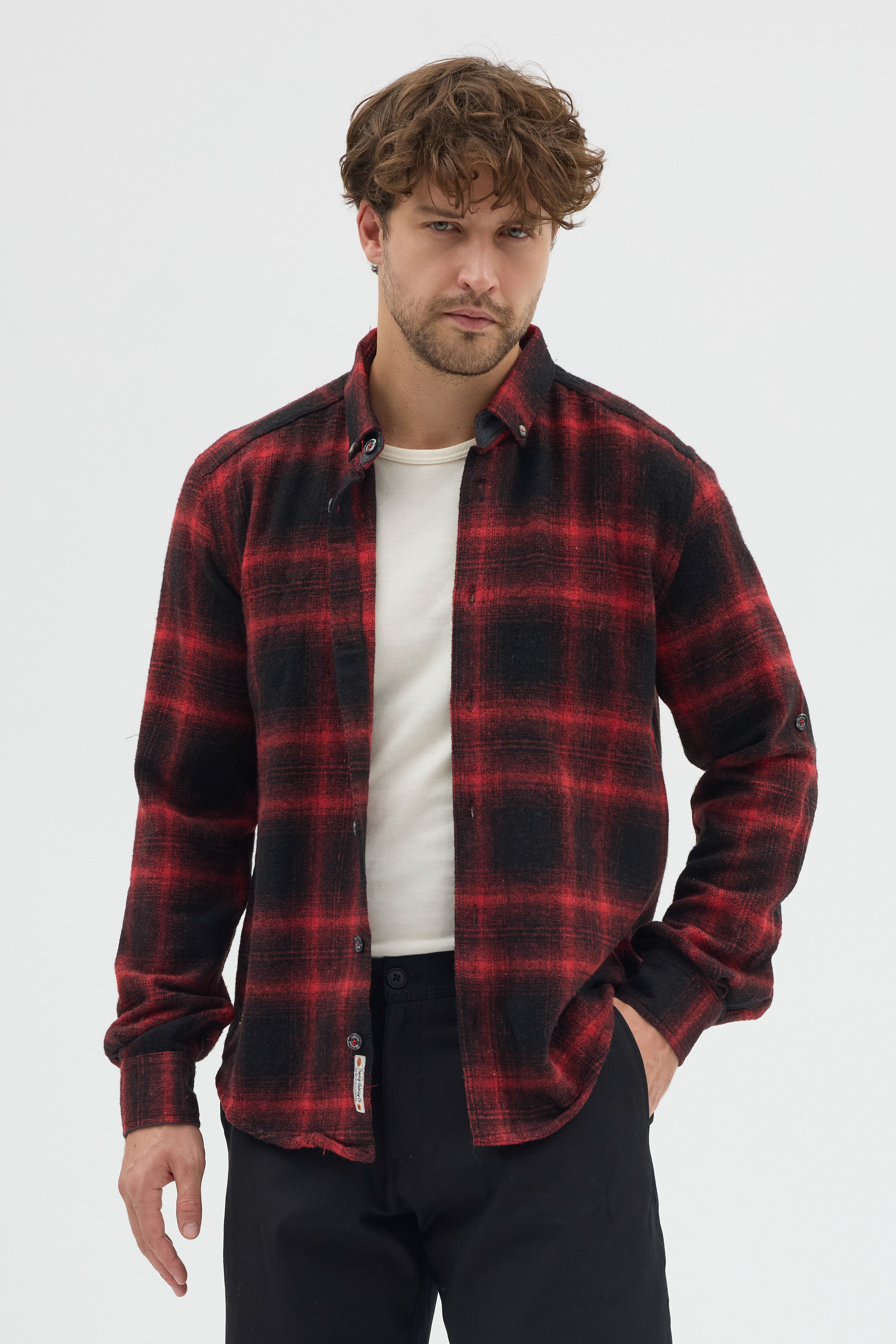 Cosplay Erkek Ekoseli Flanel Oduncu Gömlek - Cepsiz, Kalın Kışlık Uzun Kollu Gömlek