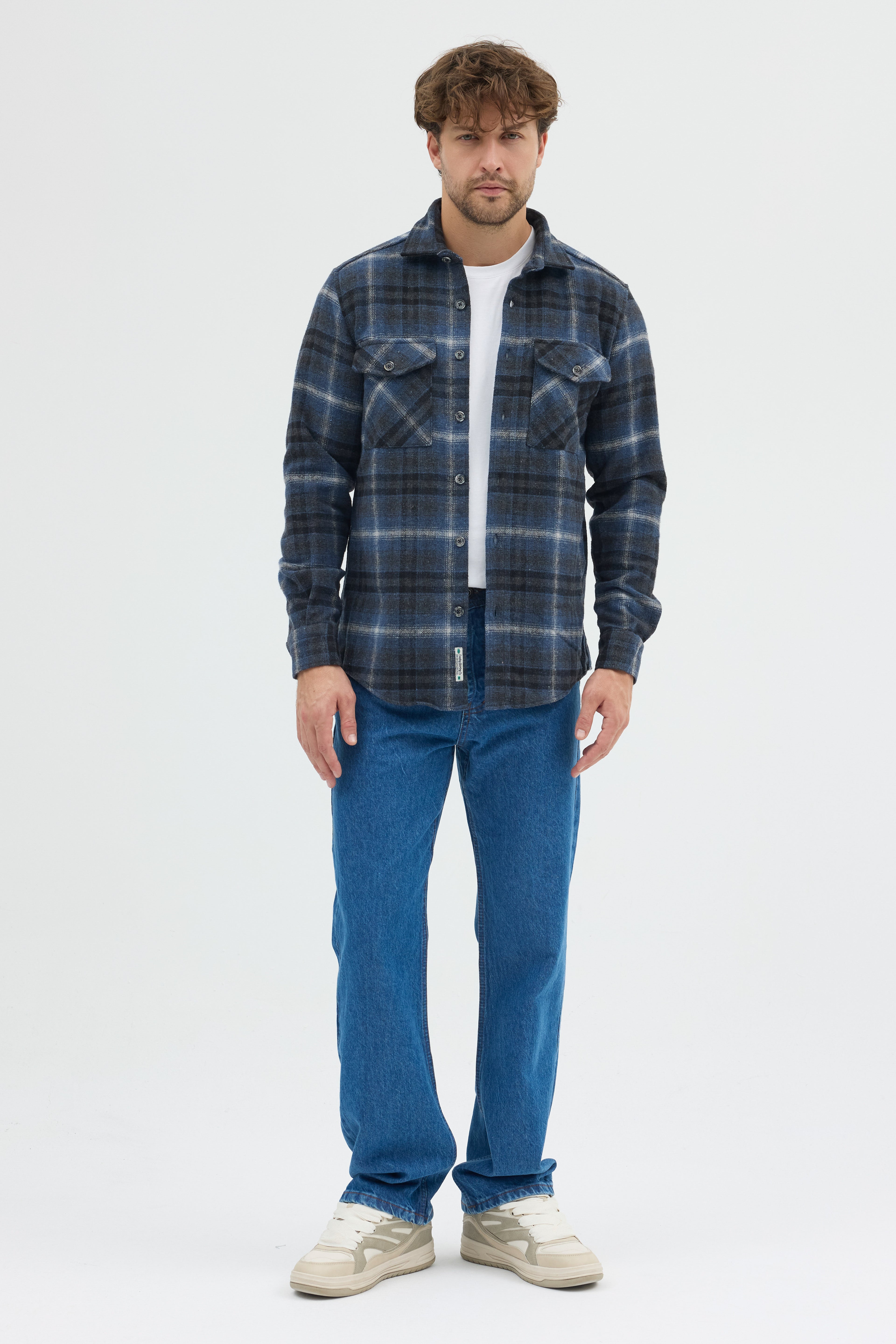 Cosplay Erkek Kalın Flanel Oduncu Kareli Gömlek Ceket Çift Kapaklı Cepli Overshirt