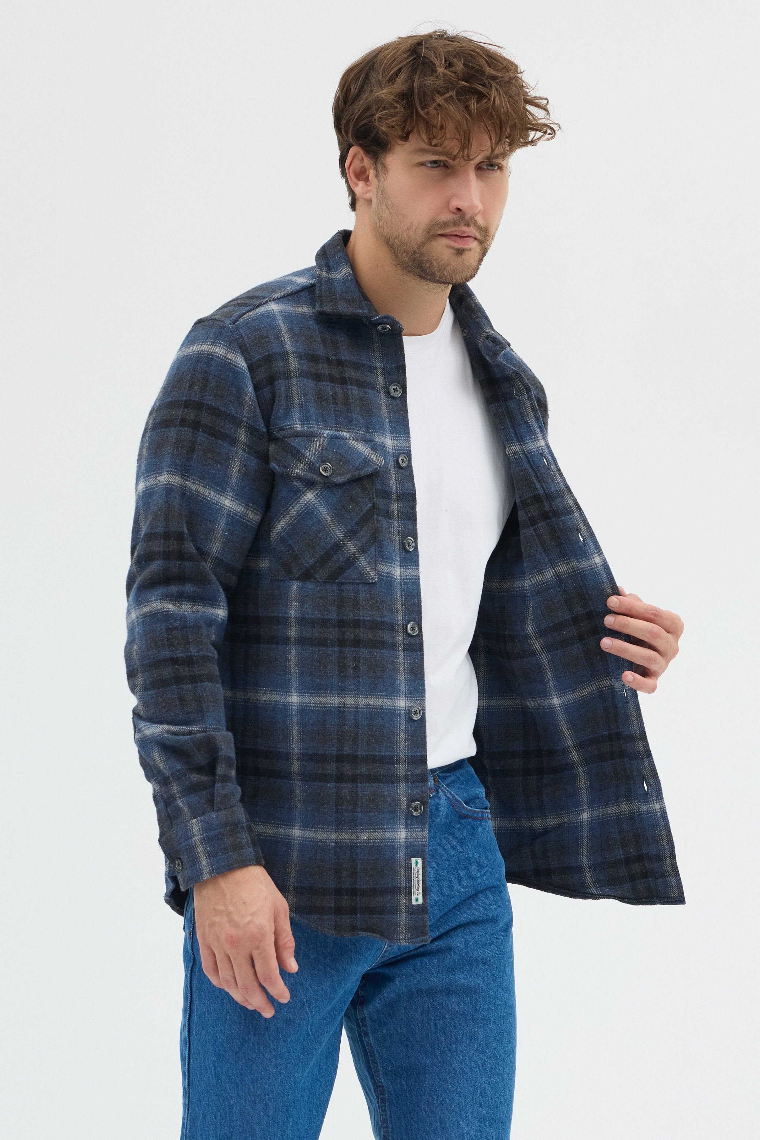 Cosplay Erkek Kalın Flanel Oduncu Kareli Gömlek Ceket Çift Kapaklı Cepli Overshirt