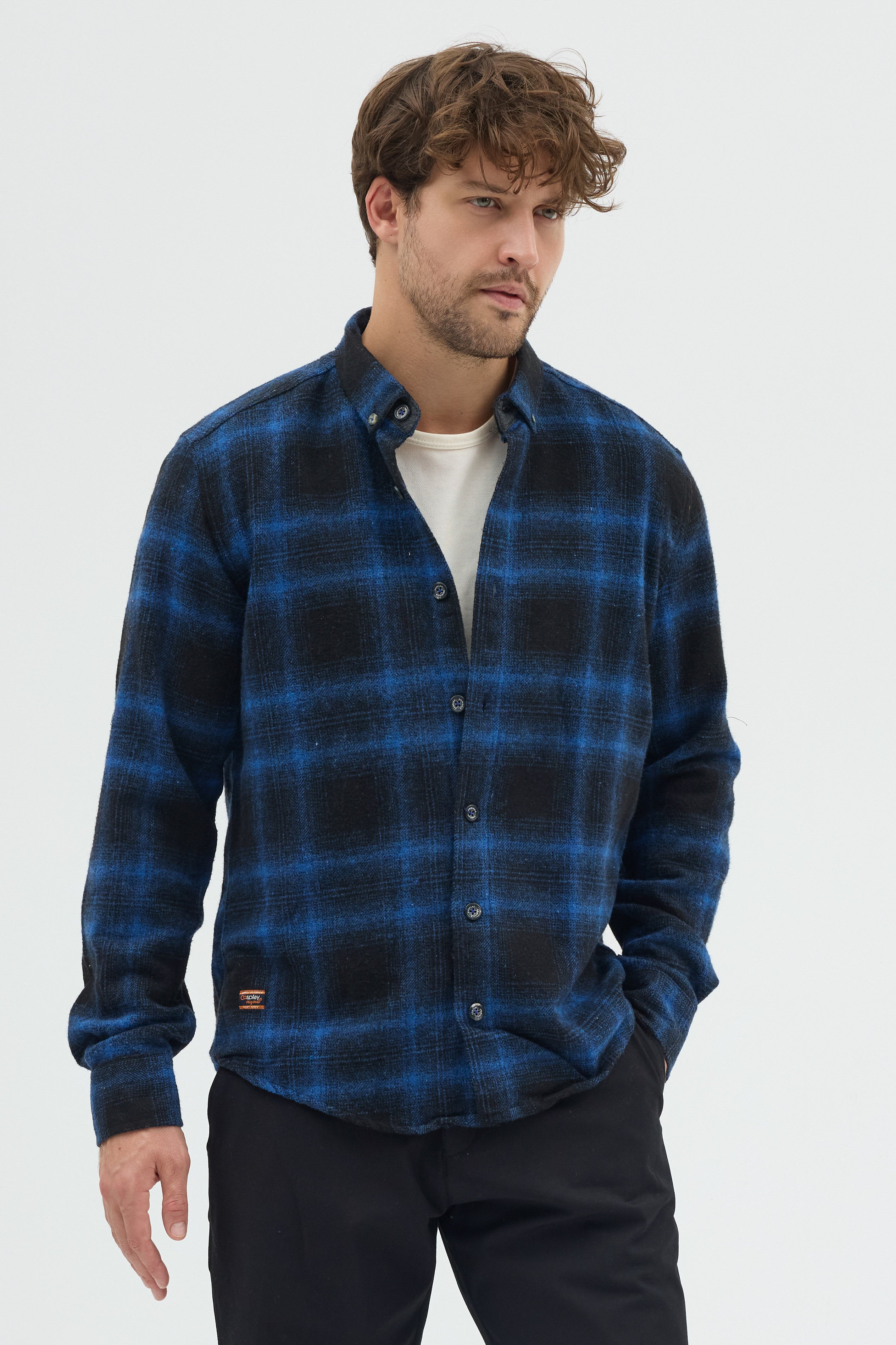 Cosplay Erkek Ekoseli Flanel Oduncu Gömlek - Cepsiz, Kalın Kışlık Uzun Kollu Gömlek