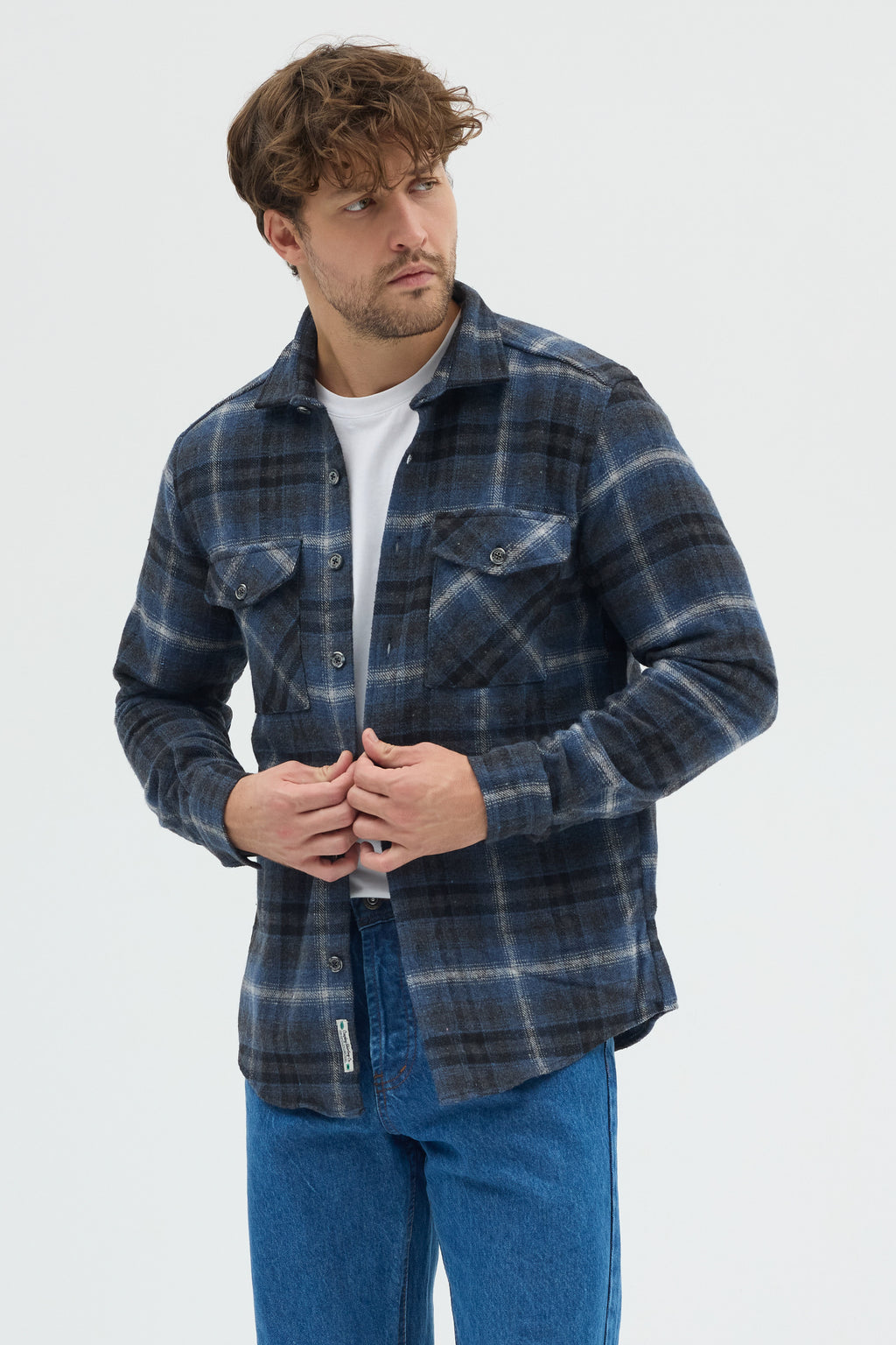 Cosplay Erkek Kalın Flanel Oduncu Kareli Gömlek Ceket Çift Kapaklı Cepli Overshirt