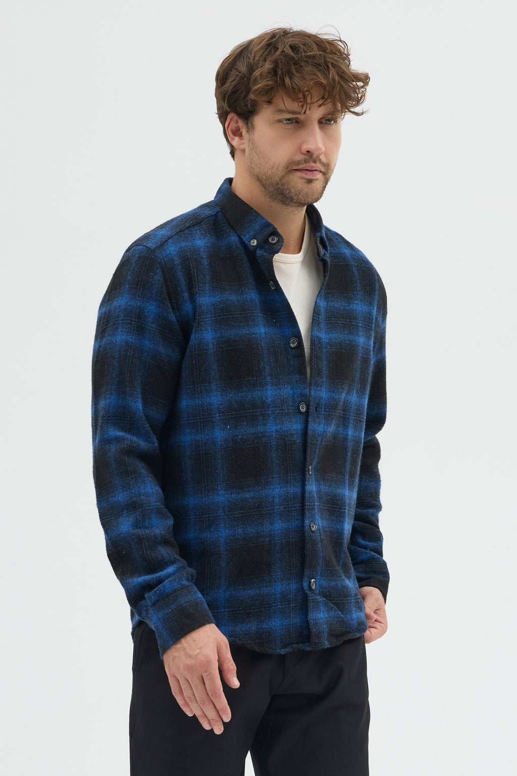 Cosplay Erkek Ekoseli Flanel Oduncu Gömlek - Cepsiz, Kalın Kışlık Uzun Kollu Gömlek