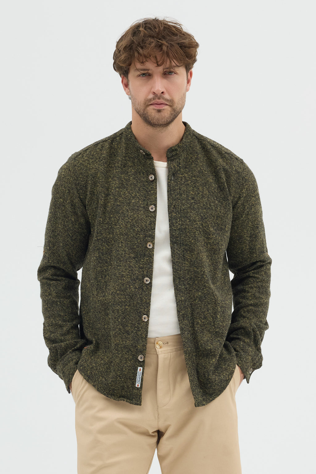 Cosplay Erkek Hakim Yaka Kırçıllı Flanel Dokuma Kumaş Cepsiz Kalın Kışlık Overshirt Gömlek