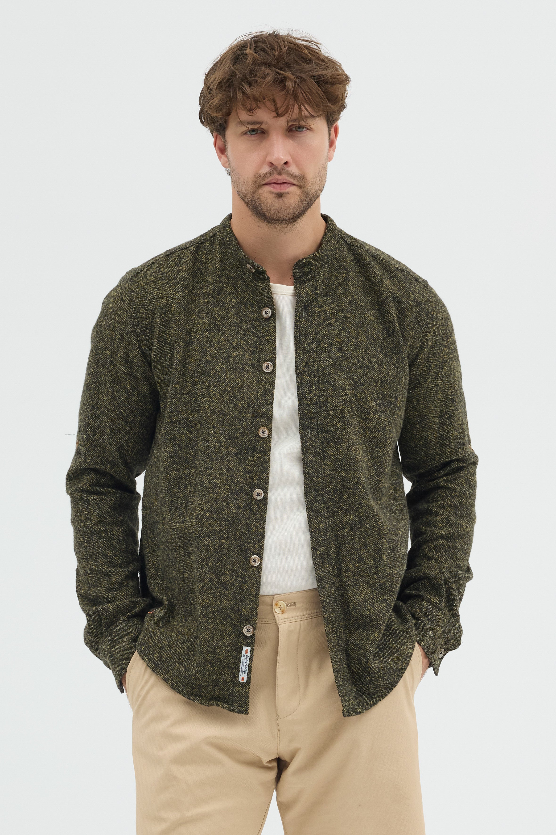 Cosplay Erkek Hakim Yaka Kırçıllı Flanel Dokuma Kumaş Cepsiz Kalın Kışlık Overshirt Gömlek