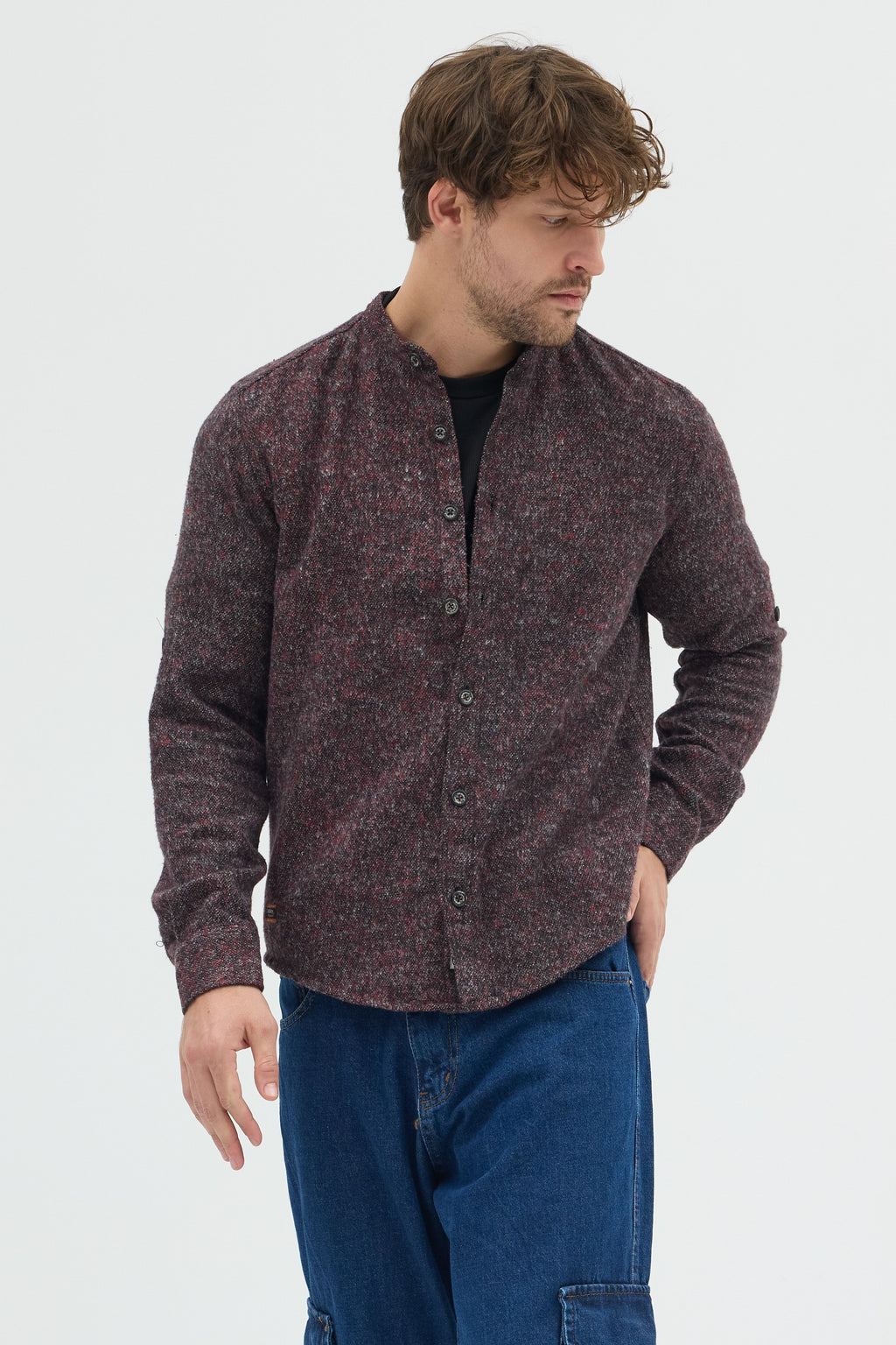 Cosplay Erkek Hakim Yaka Kırçıllı Flanel Dokuma Kumaş Cepsiz Kalın Kışlık Overshirt Gömlek