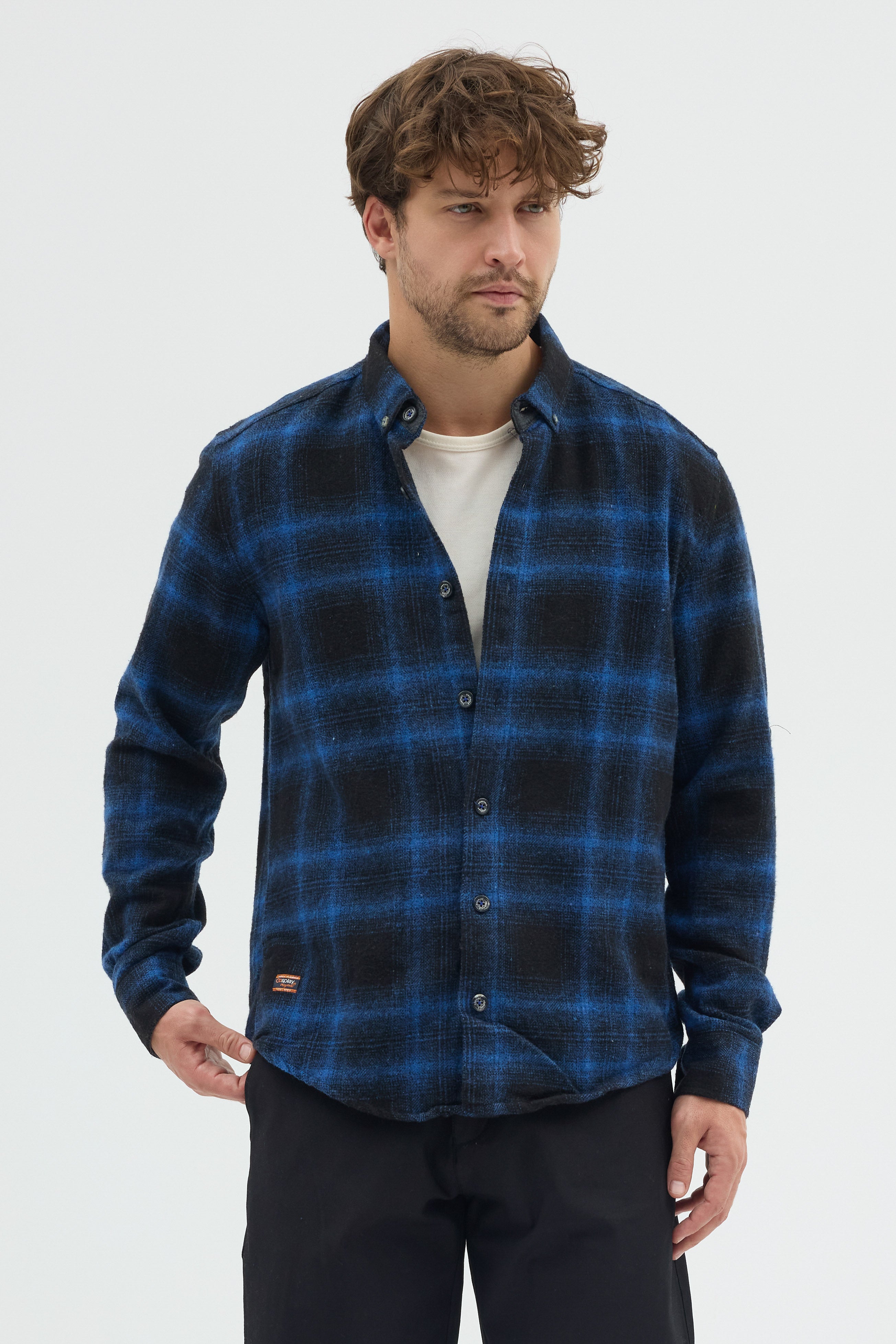 Cosplay Erkek Ekoseli Flanel Oduncu Gömlek - Cepsiz, Kalın Kışlık Uzun Kollu Gömlek