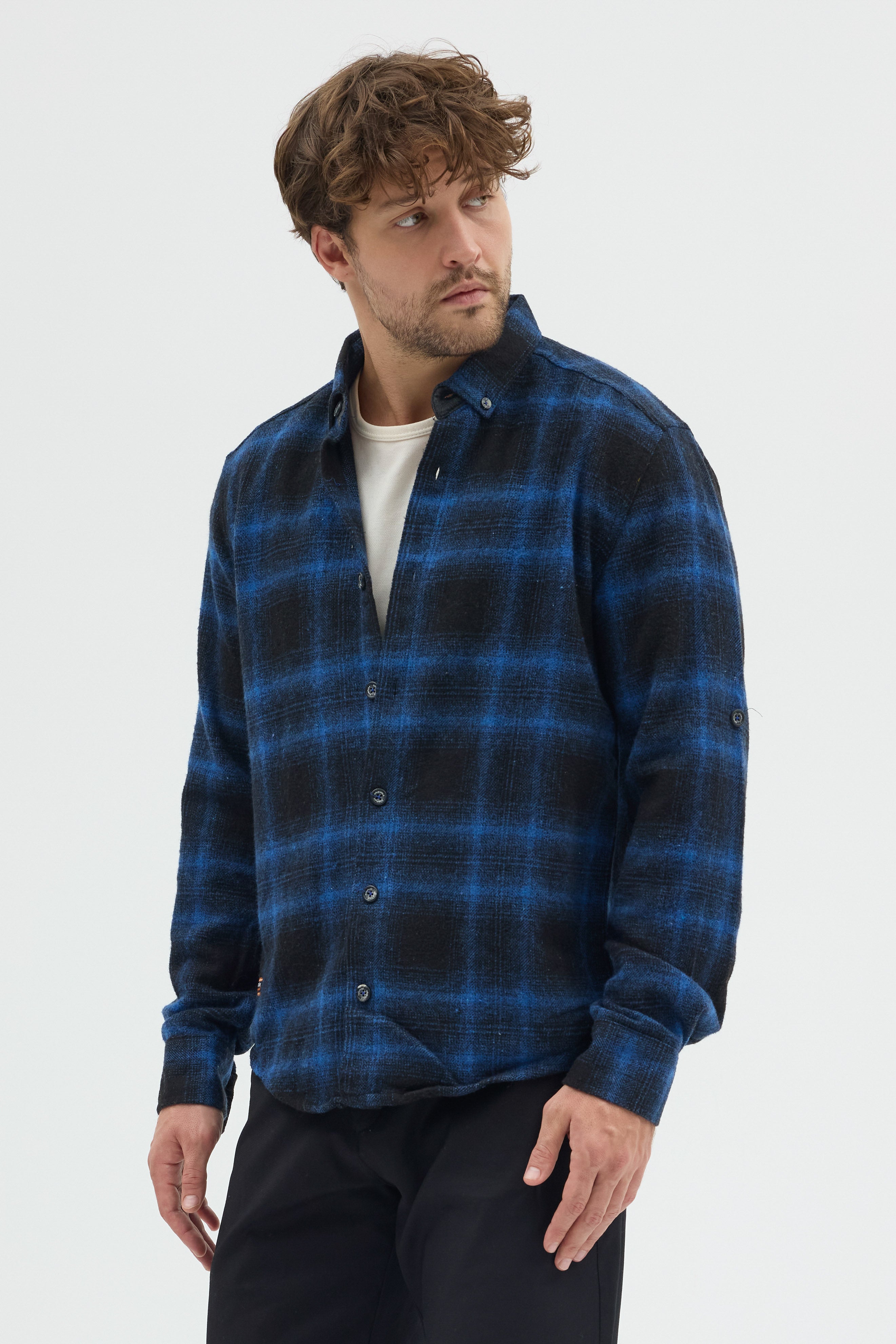 Cosplay Erkek Ekoseli Flanel Oduncu Gömlek - Cepsiz, Kalın Kışlık Uzun Kollu Gömlek