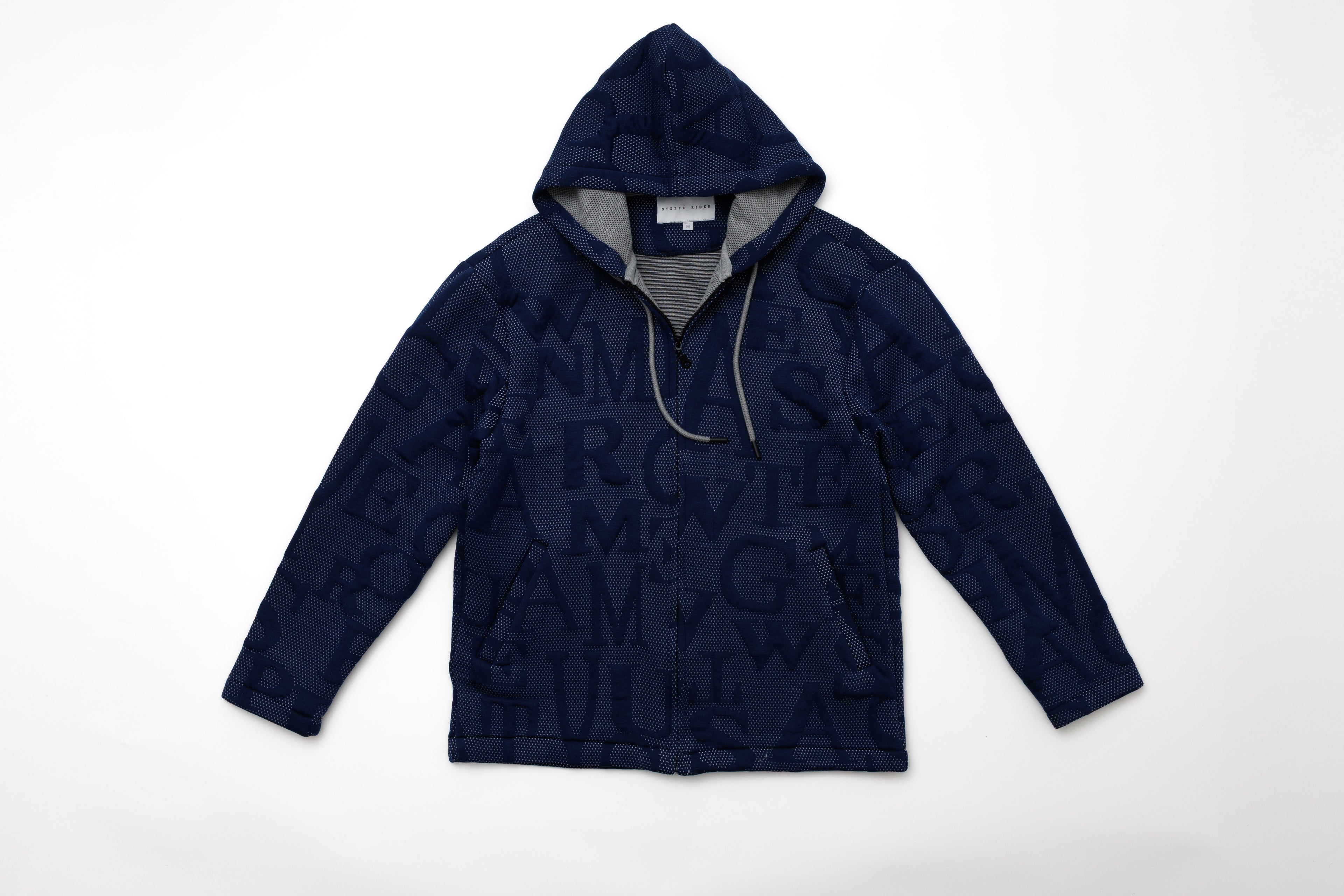 Steppe Rider Erkek Oversize Kalın Örme Fermuarlı Kapüşonlu Harf Desenli Örme Ceket Overshirt